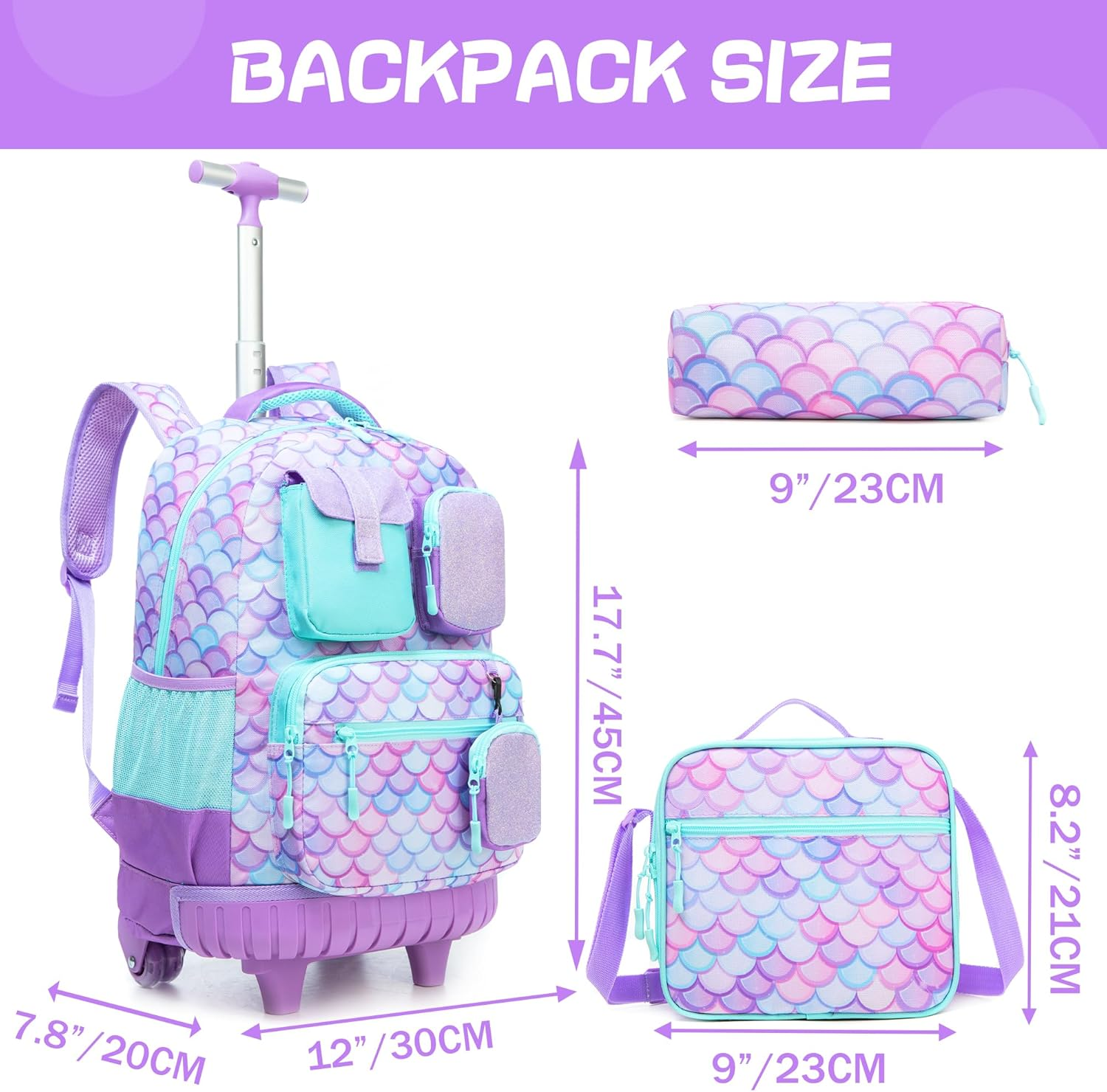 Meetbelify Rolling Backpack for Girls Boys Backpacks with Wheels Kids Carry on Luggage for Girls Boys image number 6
