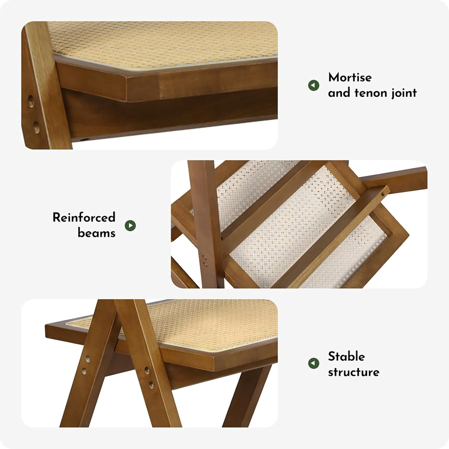 LEVEDE Dining Chairs Solid Wood, Wicker Chairs with Breathable Rattan Mesh Seat, Casual Reading Seat, Home Furniture for Dining Room, Living Room, Courtyard, Cafe, Camping (Walnut Brown) - Black image number 4