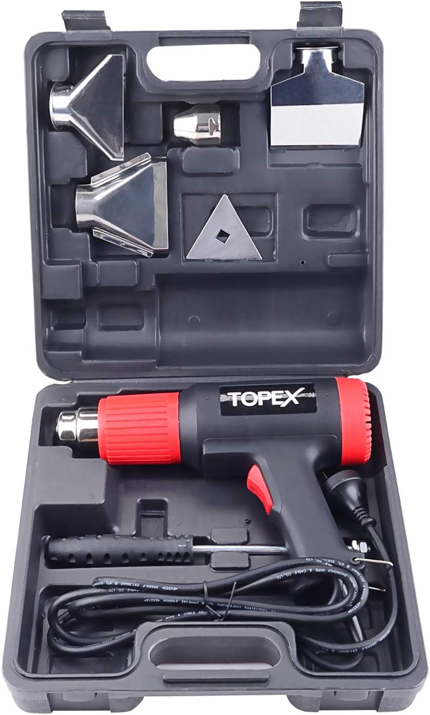 TOPEX Heat Gun Hot Air Heating Tool Kit Dual Speed W/ 5 Accessories Storage Case