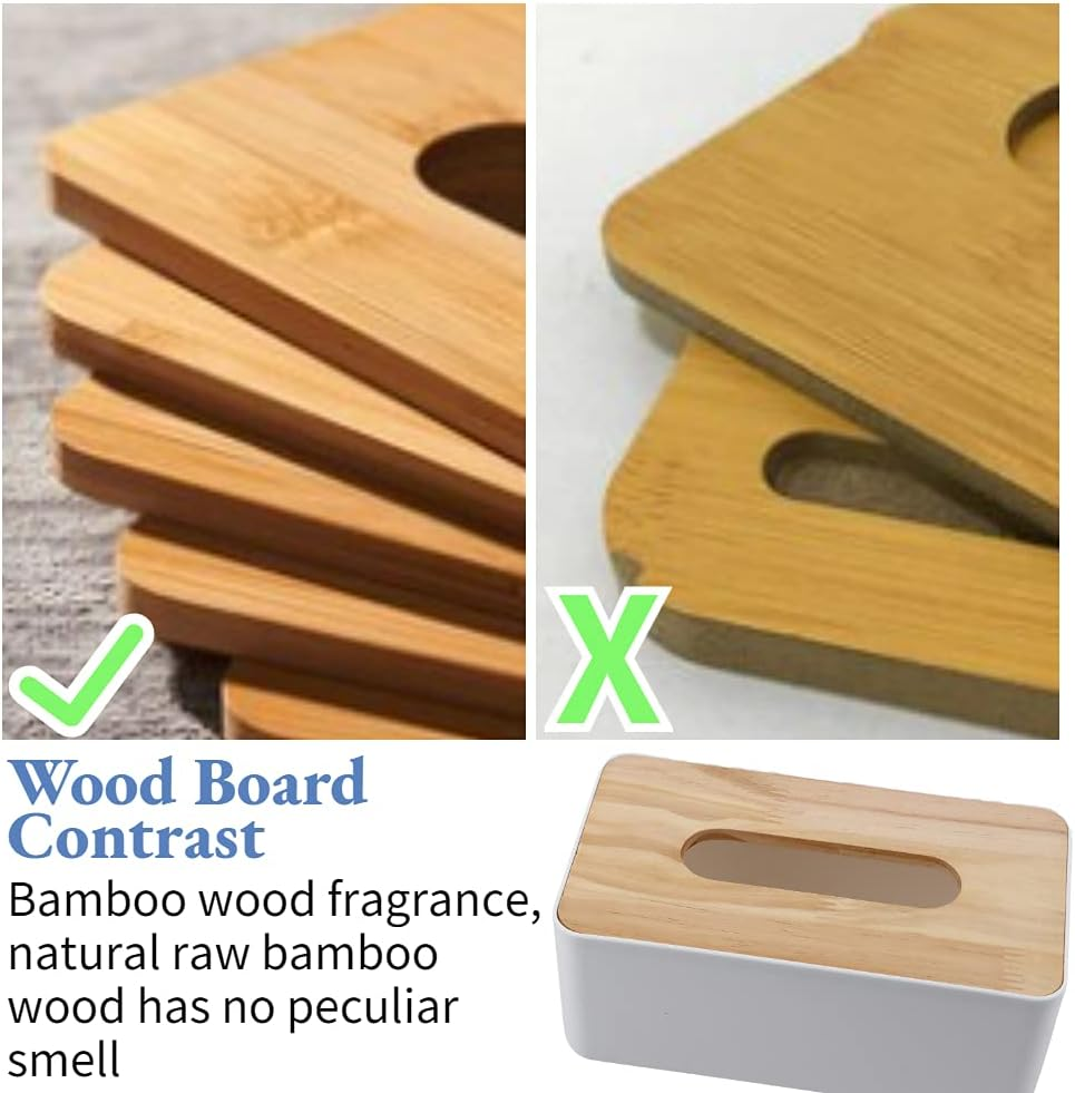 Napkin Case, Removable Bamboo/Wood Cover Plastic Tissue Box Holder Storage Organizer for Home Car Office(Square) image number 1