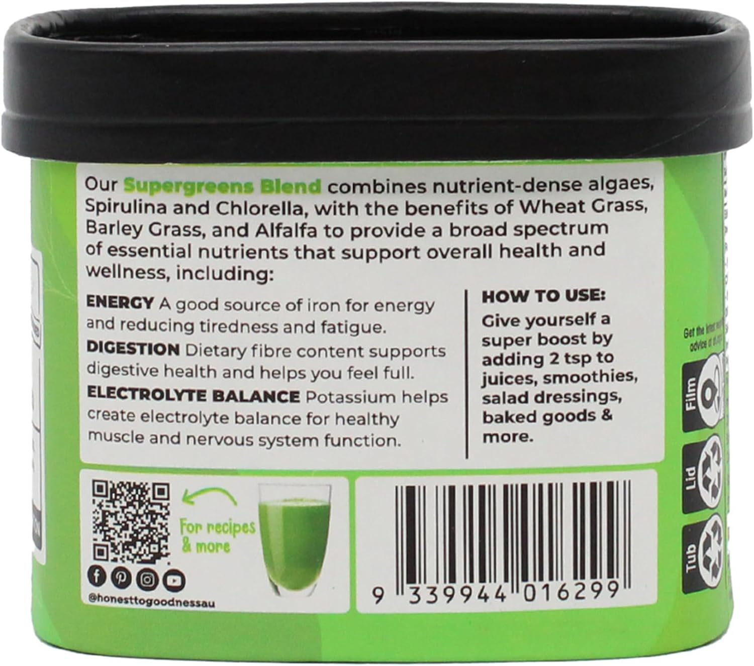 Honest to Goodness, Organic Supergreens Blend - 200 Gram Canister