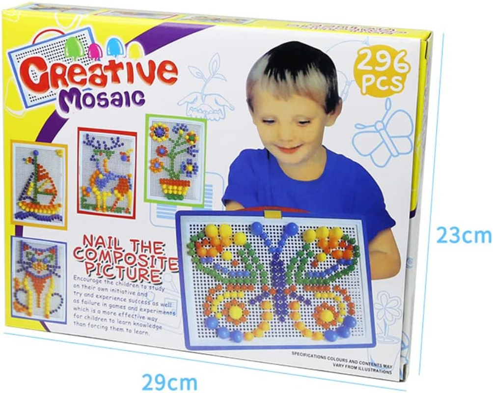 296Pcs Mushroom Nails Pegboard, Educational Colourful Mushroom Nails Jigsaw Puzzle Building Bricks, Creative DIY Mosaic Toys, Birthday Girls Boys image number 1