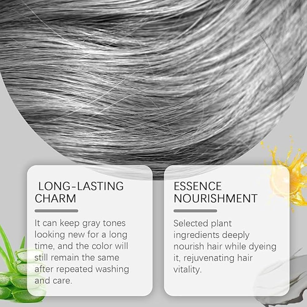 3Pcs 2-In-1 Natural Essence Extract Silver Hair Dye Cream - Metallic Gray Color Permanent image number 4