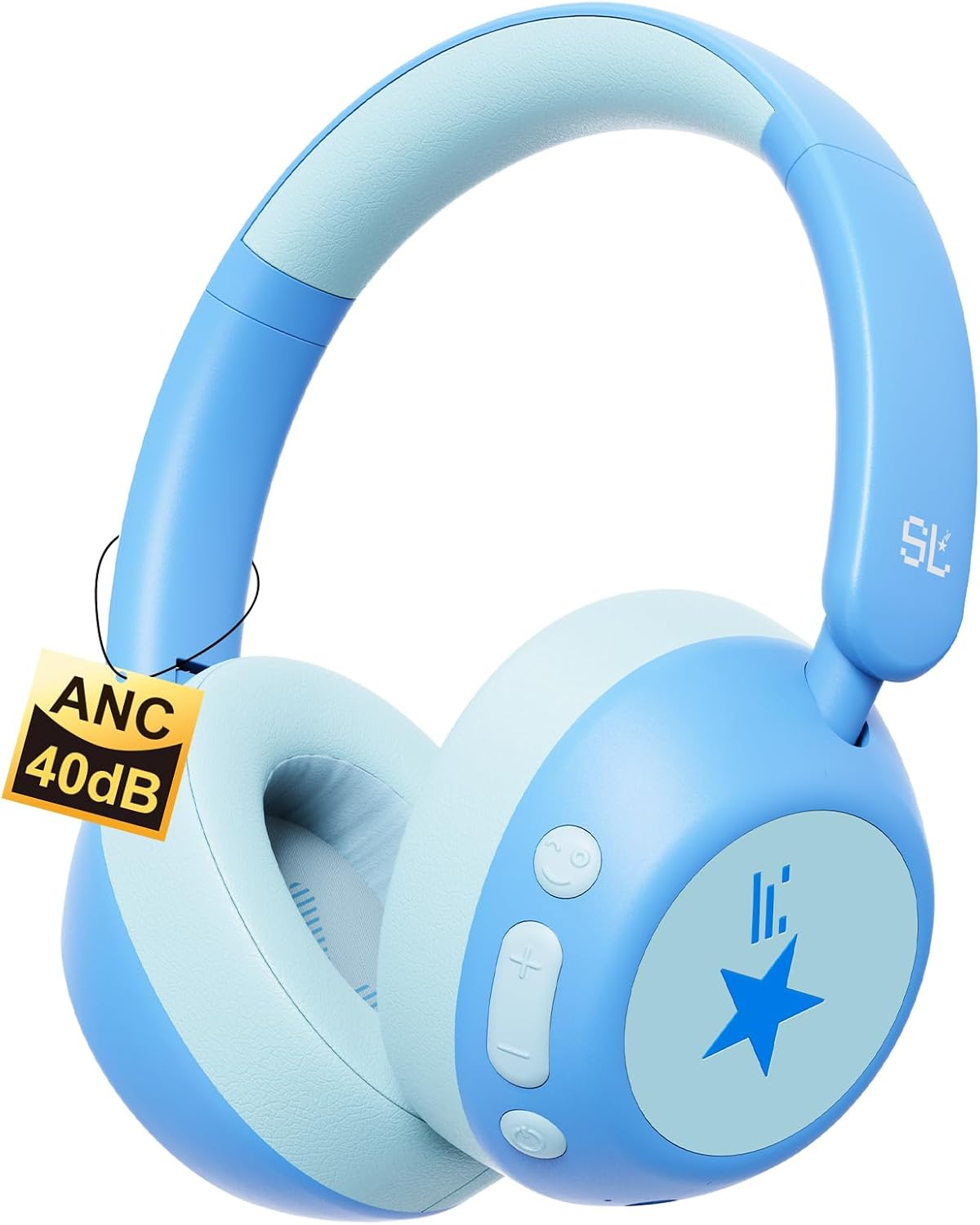 Nova1Star Active Noise Cancelling Headphones for Kids, 60H Play Time,Bluetooth6.0,3-Level Volume 75/85/94Db,Anc Safe Wireless Listen,Type C Fast Charging,With Mic,For School,Travel & Airplane (Blue)
