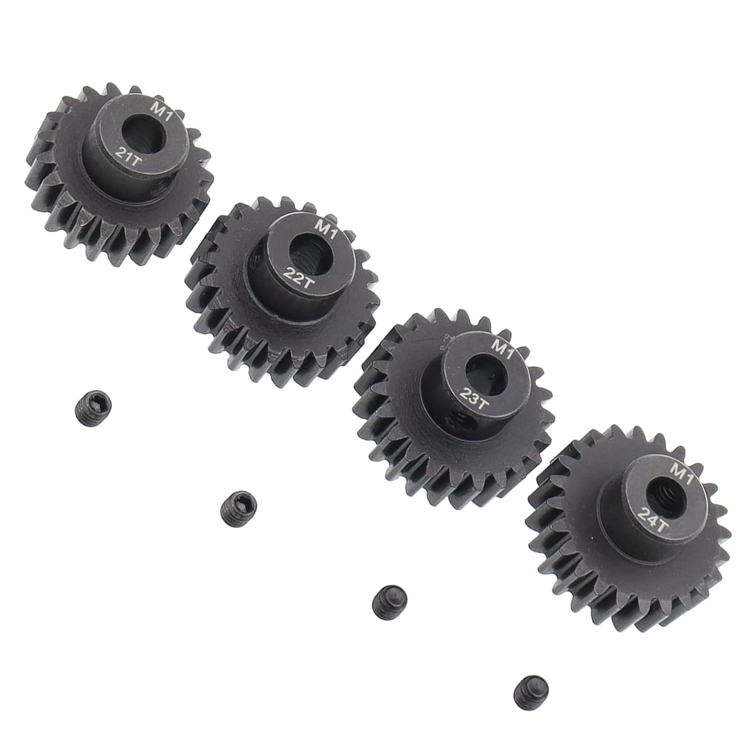 Treehobby 4PCS Metal Steel M1 Pinion Gear Sets 21T 22T 23T 24T Fit 5Mm RC Motor Shaft Gears Compatible with Arrma Traxxas Axial HSP Redcat Losi 1/8 1/10 Scale RC Car Truck Buggy image number 2