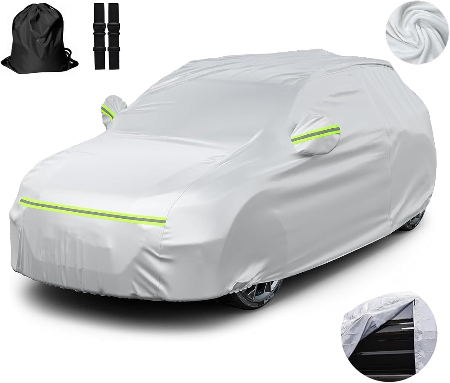 6-Layer Waterproof Car Cover - All Weather for Automobiles Heavy Duty Outdoor Dust Rain Sun Protection Snowproof Car Tarp with Windproof Straps Universal Fit (For Hatchback 2L) image number 2