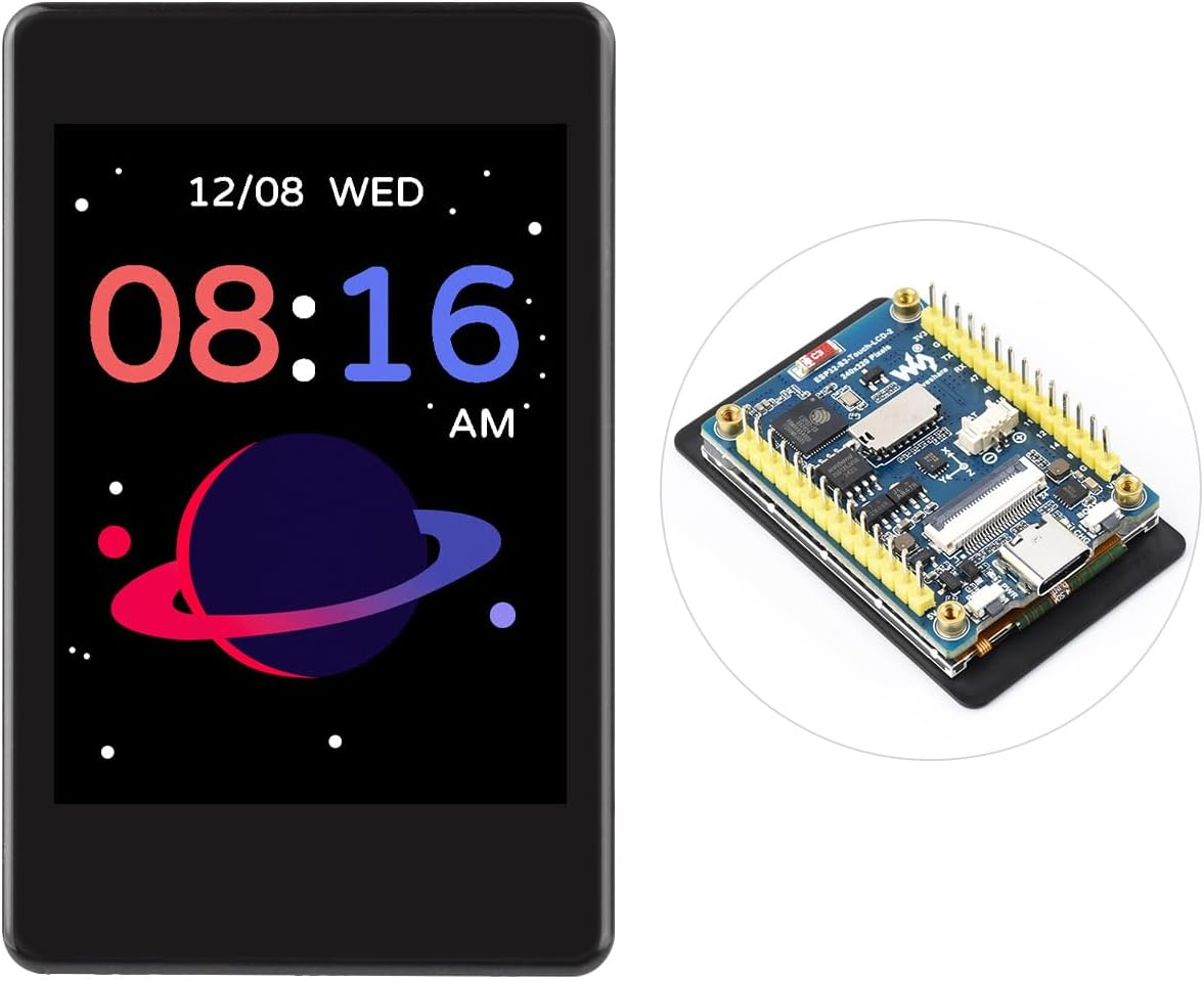Waveshare ESP32-S3 2Inch Capacitive Touch Display Development Board, 240&times;320 Pixels, IPS Panel, 32-Bit LX7 Dual-Core Processor, up to 240Mhz Frequency, NOT Include OV560 Camera
