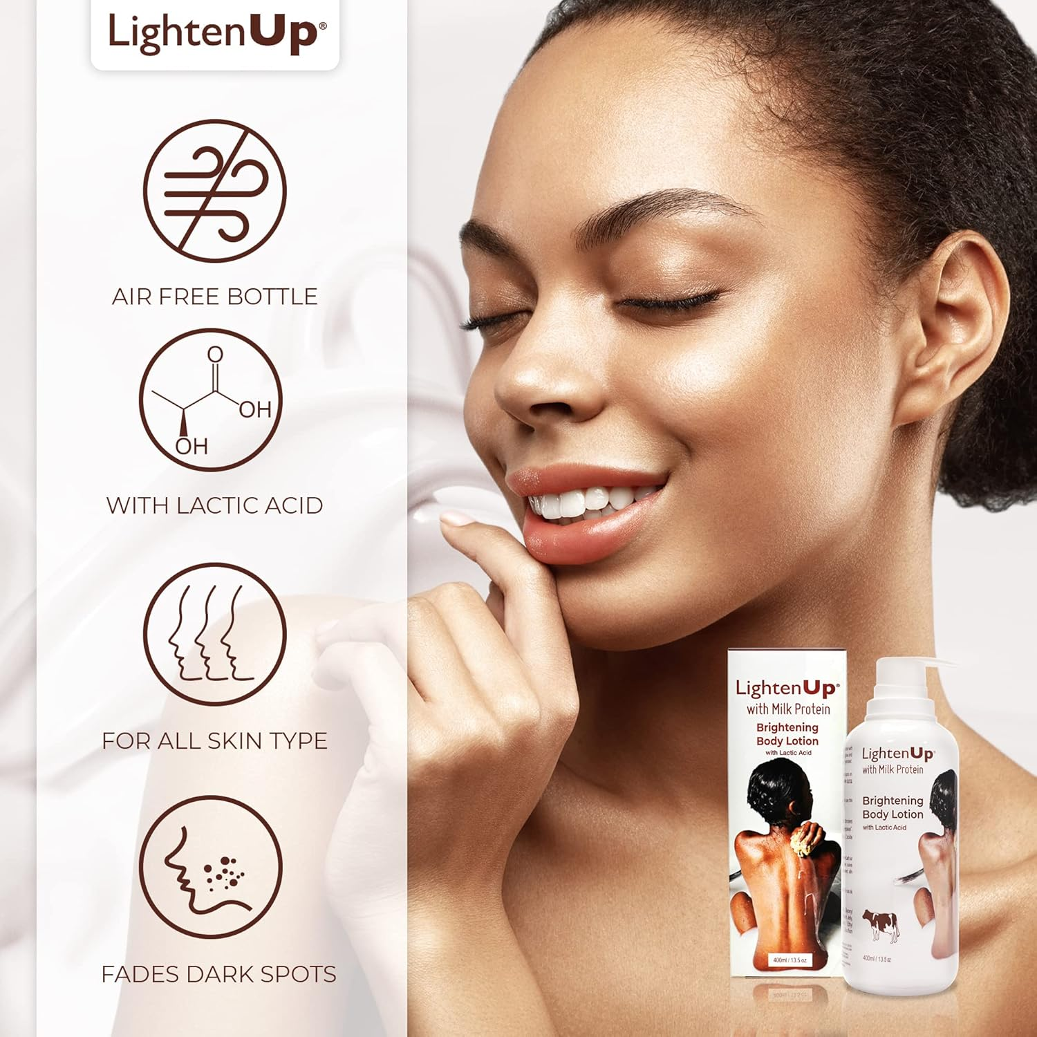 Lightenup, Lactic Acid Lotion | 13.5 Fl Oz / 400Ml | AHA Body Cream | Fade Dark Spots on Body, Knees, Armpit, Underarm | with Shea Butter, for Women and Men