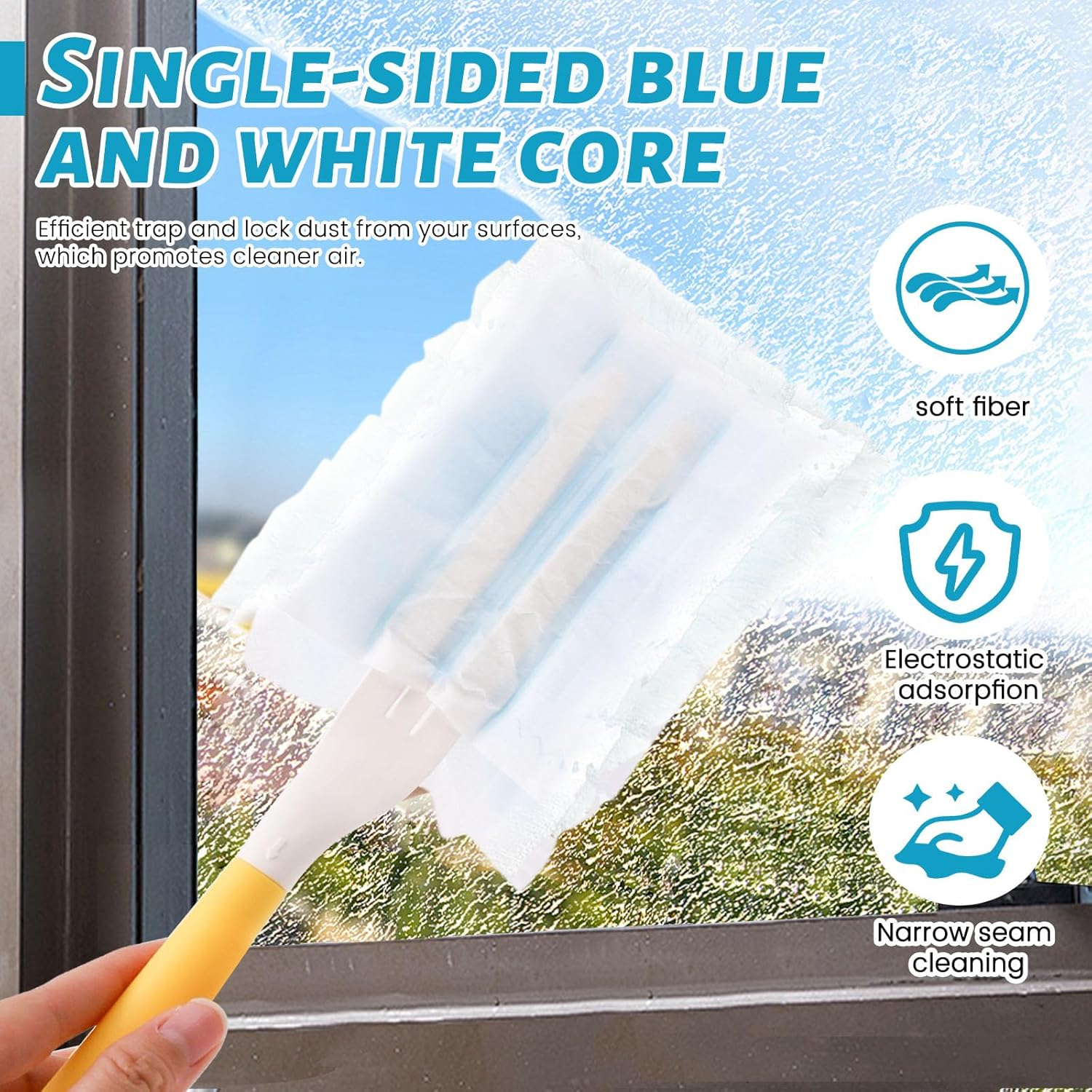 100PCS Duster Refills, 180&deg;Duster Pads with Dusters Handle, Disposable Dusters, Cleaning Supplies for Housekeeping, Dusting Tools image number 4