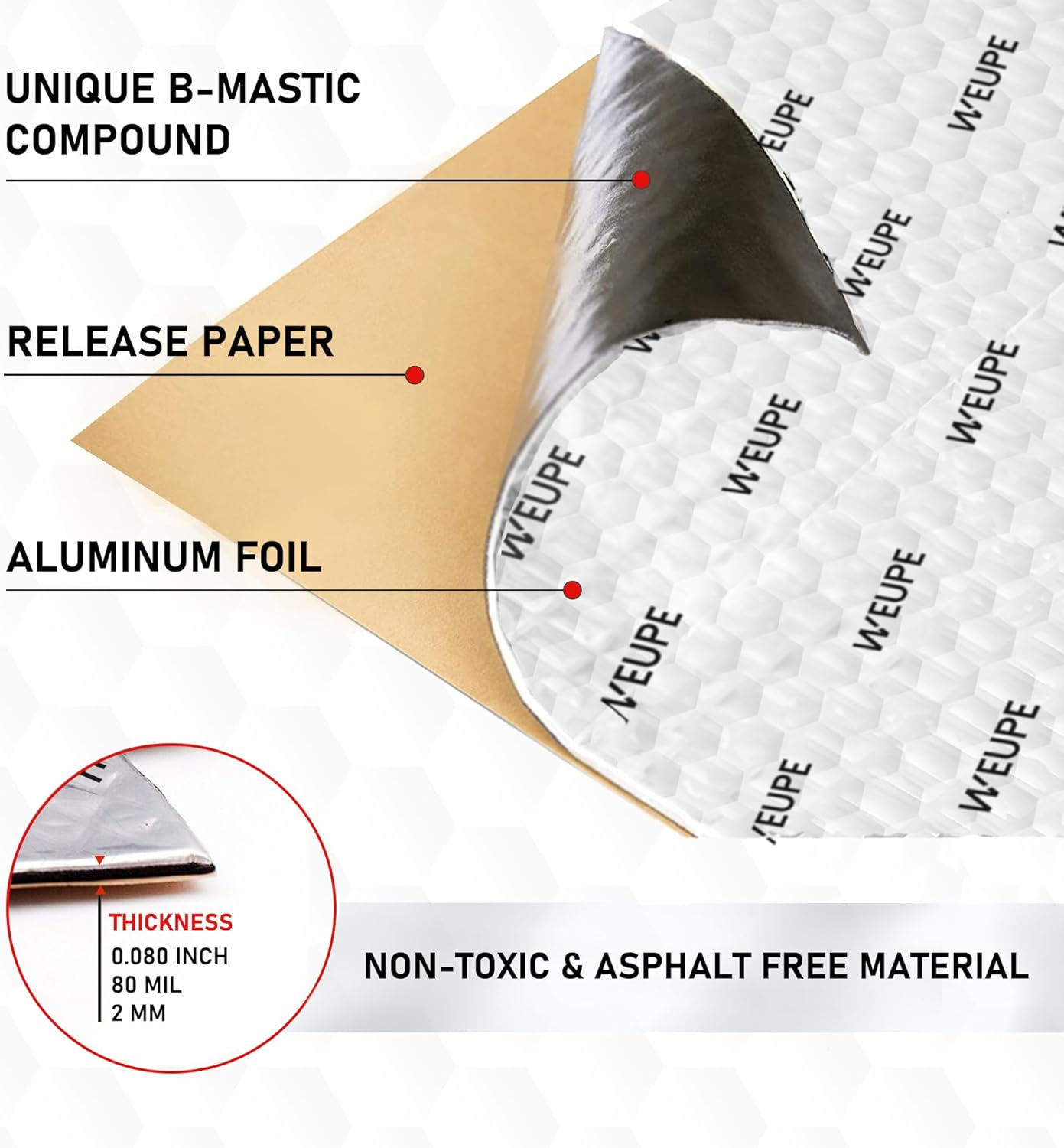 Sound Deadening Mat for Cars, 80 Mil 5 Sqft, Butyl Automotive Sound Deadener, Noise Insulation Dampening Material for Car Trunk, Speaker, Door, Floor and Ceiling, Silver image number 1