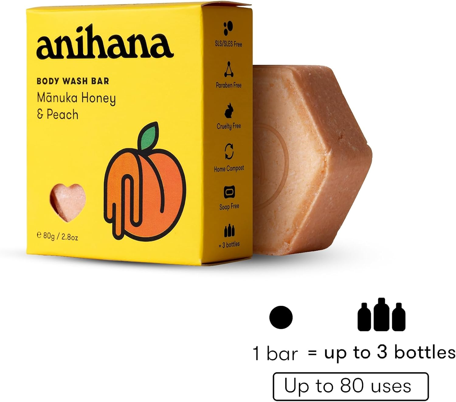Anihana Peach and Honey Solid Shower Bar 80 G image number 6