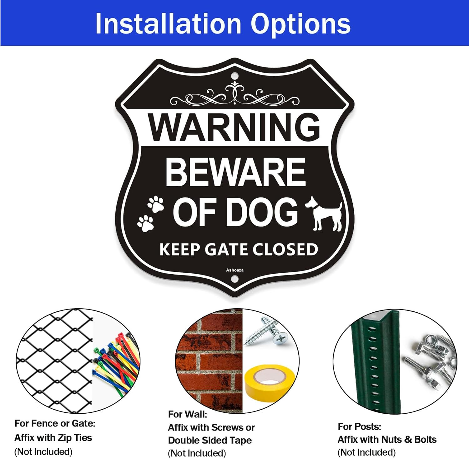Ashoaza Beware of Dog Signs for Fence, Warning Aluminum Sign Beware of Dog, Keep Gate Closed, Pre-Drilled Holes for Easy Mounting for Door or Gate 20X20 CM (2 Pack) image number 1