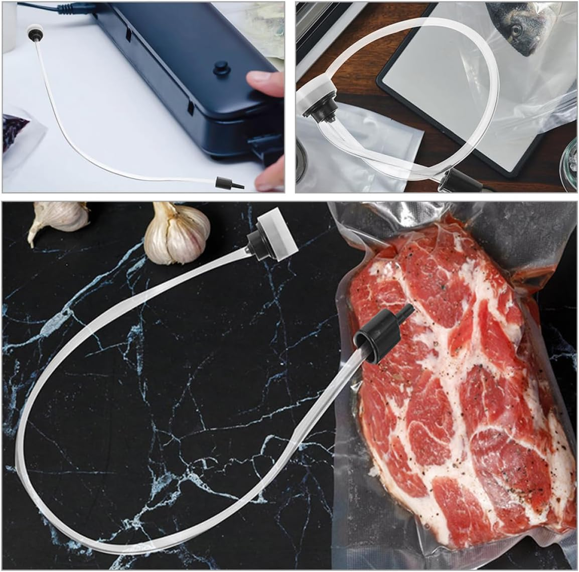 VALICLUD 3Pcs External Vacuum Sealer Hose Kit for Food Storage Vacuum Conduit with Enhanced Seal Space-Saving Organized Tube for Jars and Containers image number 2