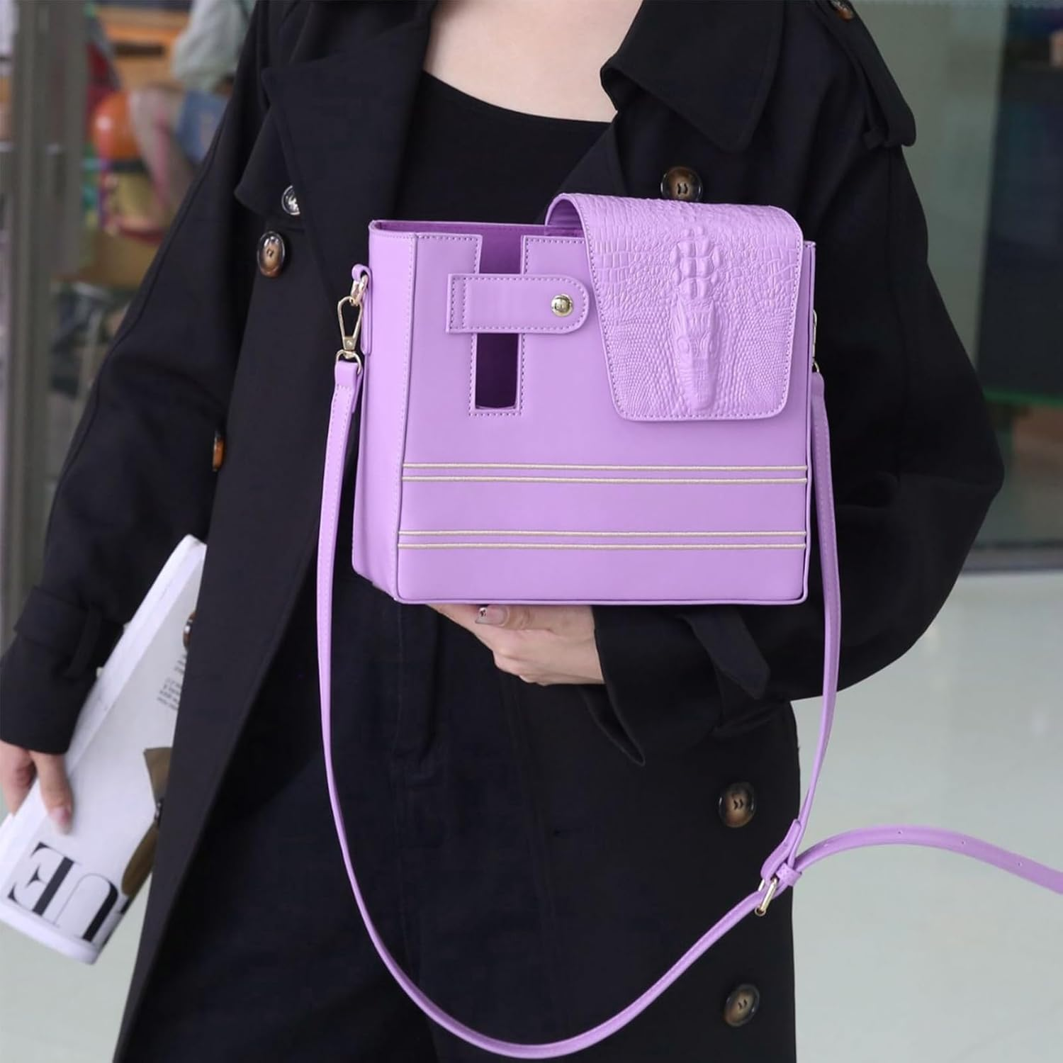 Purse with Cup Holder - Waterproof Portable Strap Pockets | Water Bottle Carrier Bag,Shoulder Purse for Water Bottle, Women, Sports, Gym, Walking, Hiking, Travel, Commuting, Camping, Cycling, Fitness, - Purple image number 4