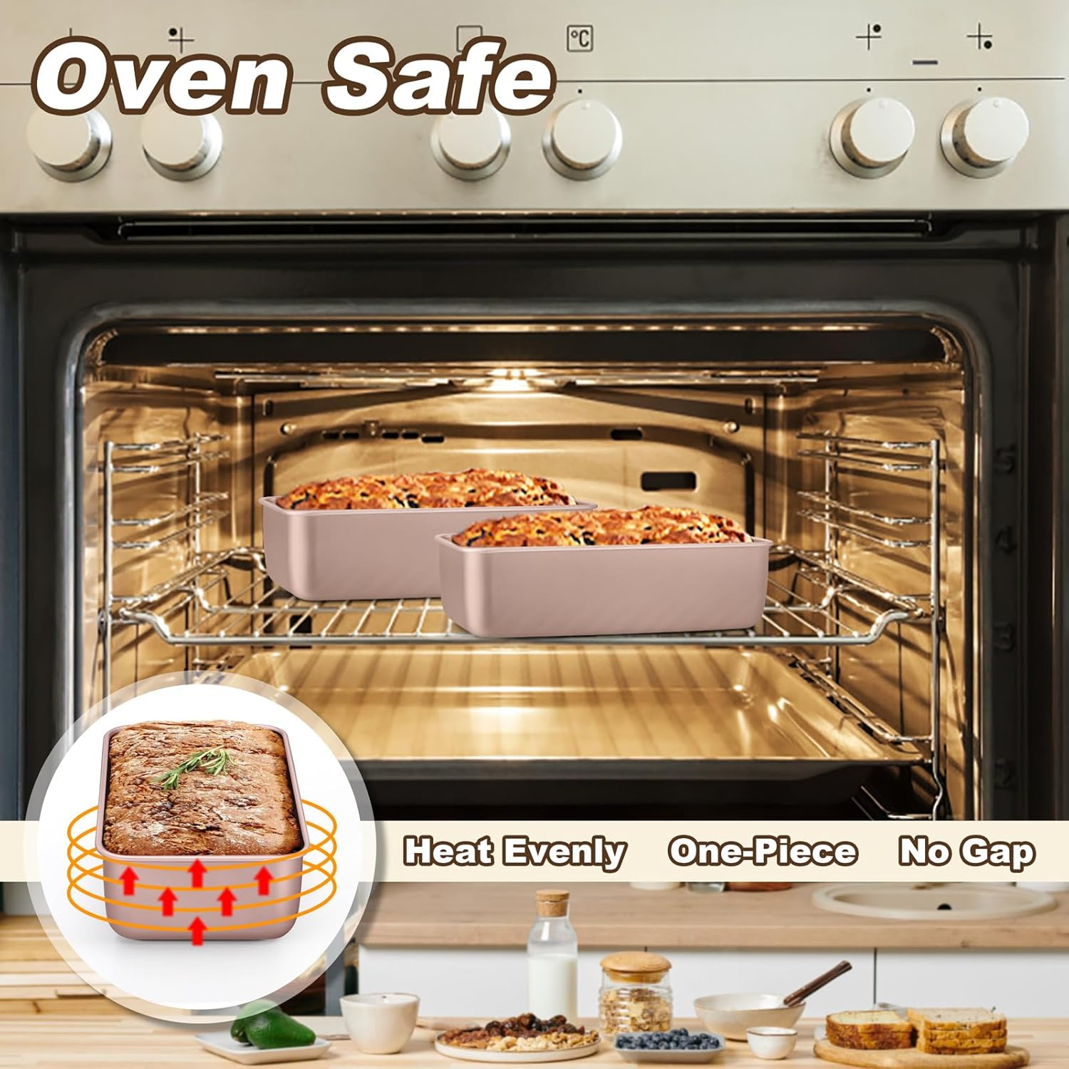 LIANYU 4 Pack Loaf Pans for Baking Bread 9X5In, Stainless Steel Meatloaf Baking Loaf Tins, Heavy Duty Metal Bakeware for Bread Cake Brownies, Non Stick & Easy Release, Rose Gold - 8, Black image number 3