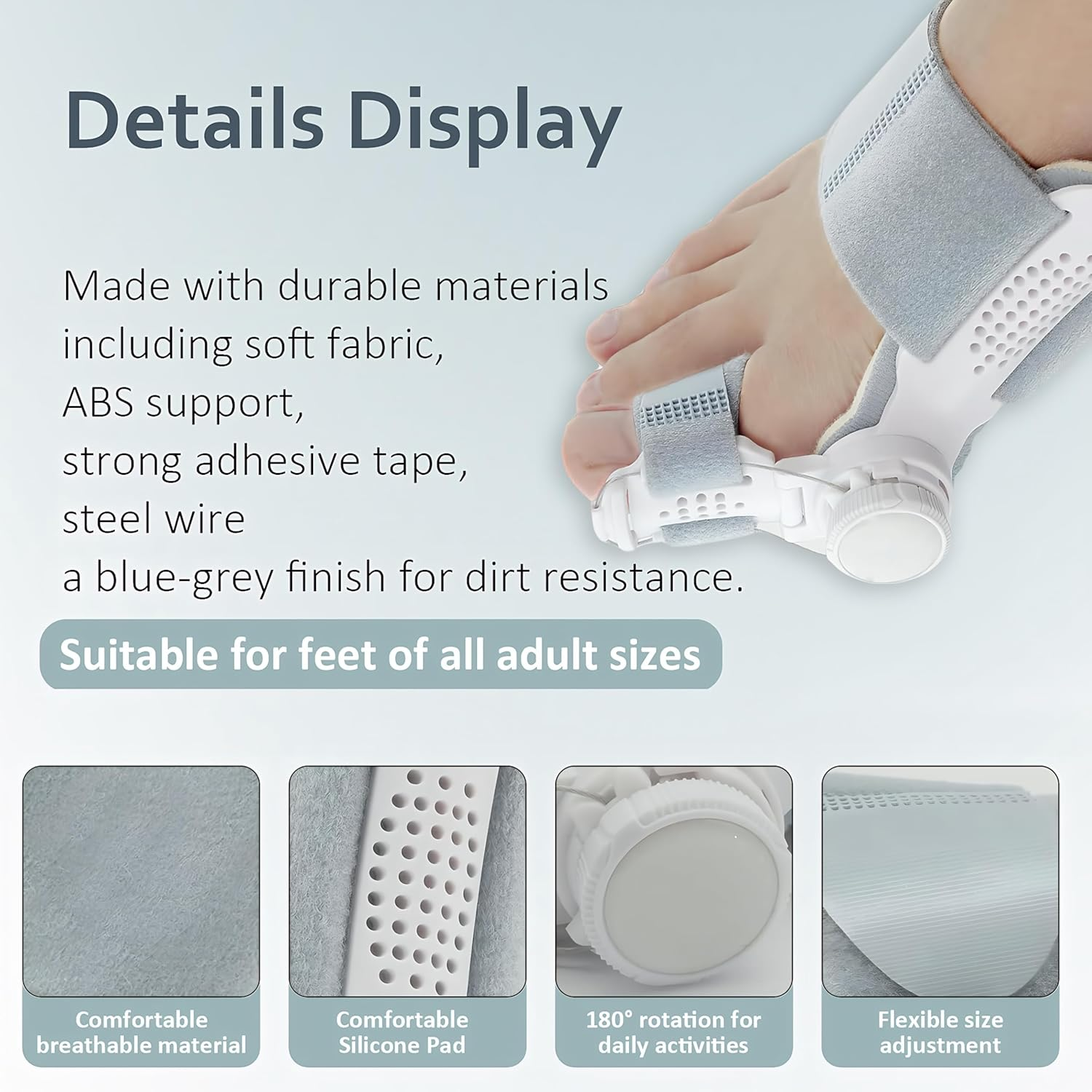 Bunion Corrector with Adjustable Toe Separators, Foot Brace for Women and Men (Gray) image number 1