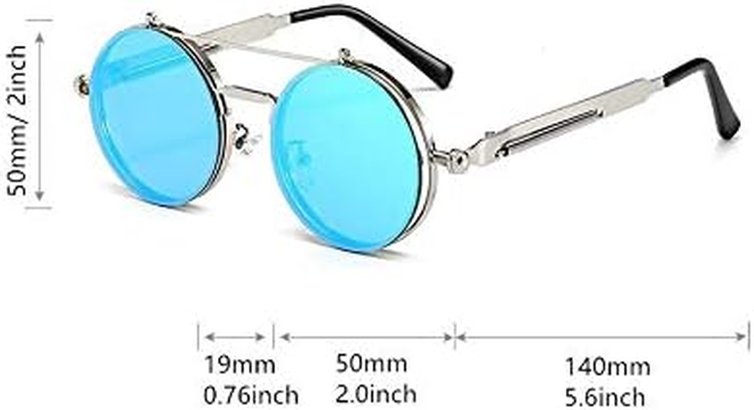 Vintage round Flip up Steampunk Sunglasses Retro Clamshell Punk Eyewear Metal Circle Glasses for Men Women image number 1