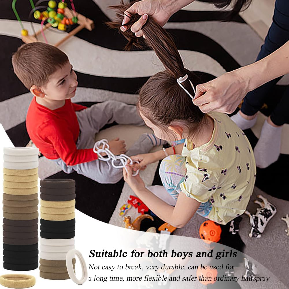 TRKETK Pack of 100 Cotton Hair Bobbles, Soft Elastic Hair Bobbles, Seamless Hair Bands, Stretchy Ponytail Holder, 4 Cm, Cotton Hair Scrunchies, Elastic Hair Bobbles for Women, Men, Girls, Children image number 4