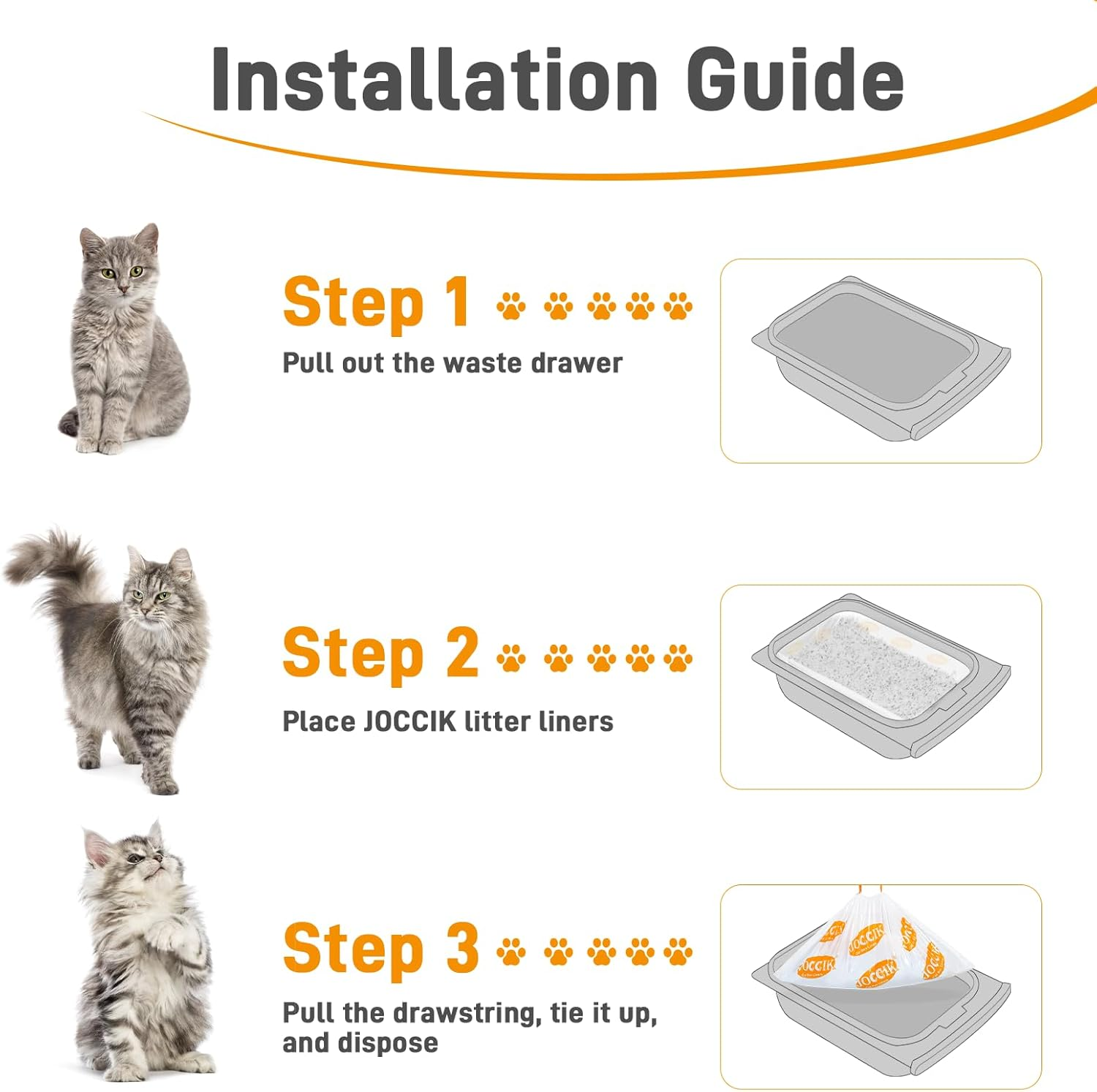 Drawstring Litter Liner Bags Compatible with PETKIT PURA X/MAX, 100 Count Tear Resistant Waste Drawer Liners for Automatic Cat Litter Boxes image number 4