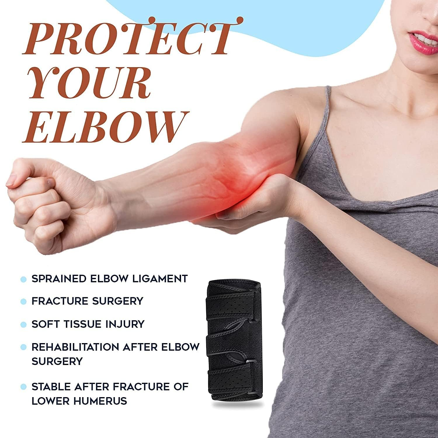 Two-Way Use Elbow Brace & Elbow Splint, Night Elbow Sleep Support, Adjustable Tendonitis Elbow Arm Brace for Ulnar Nerve Entrapment, Cubital Tunnel Syndrome, Golfers, Tennis Men & Women (Black, One Size) image number 6