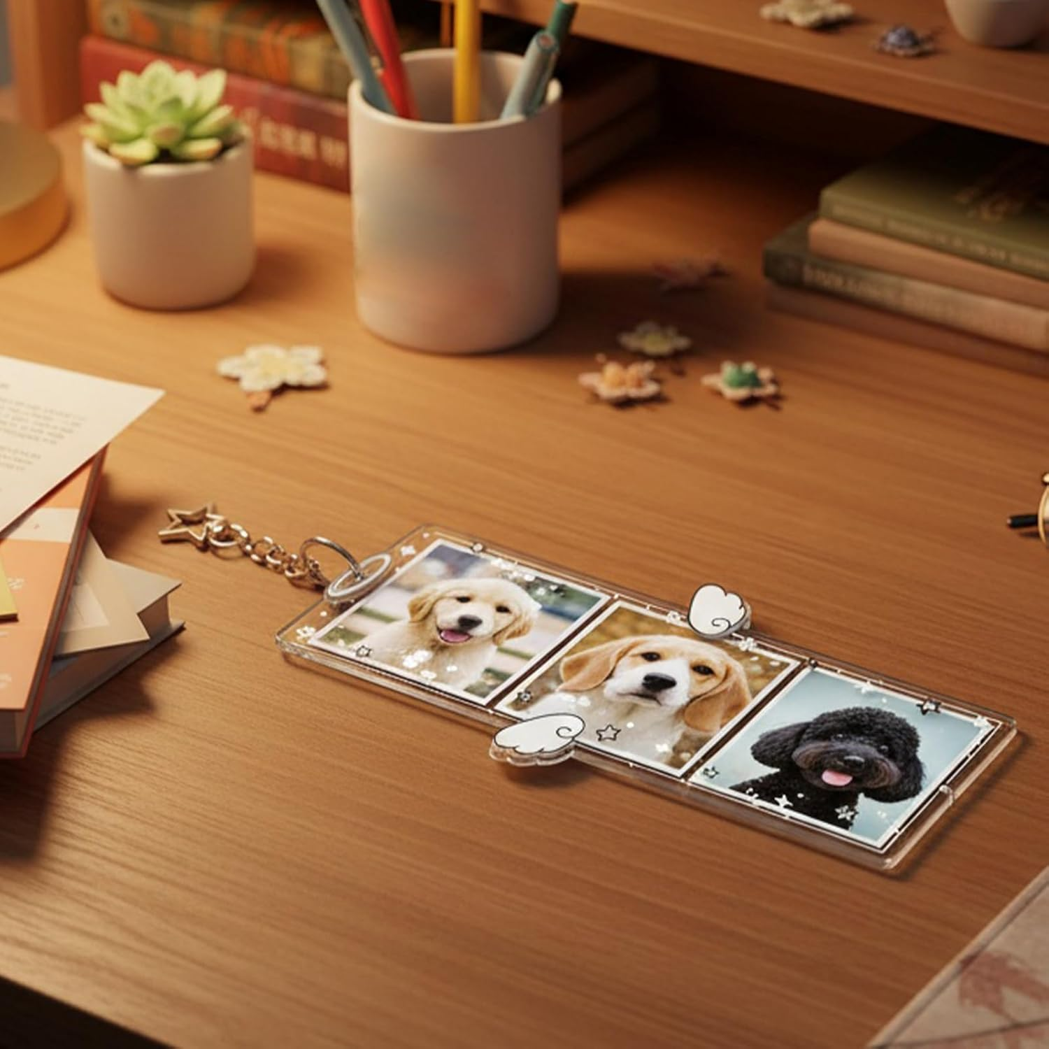 Photo Keychain Holder - 6X3Inch Clear Cartoon Wing Clip | Picture Keychain Holder DIY Photo Ornaments | for Men Kids Girls Friends Key Bag Purse Wallet Pocket Valentines Day image number 4