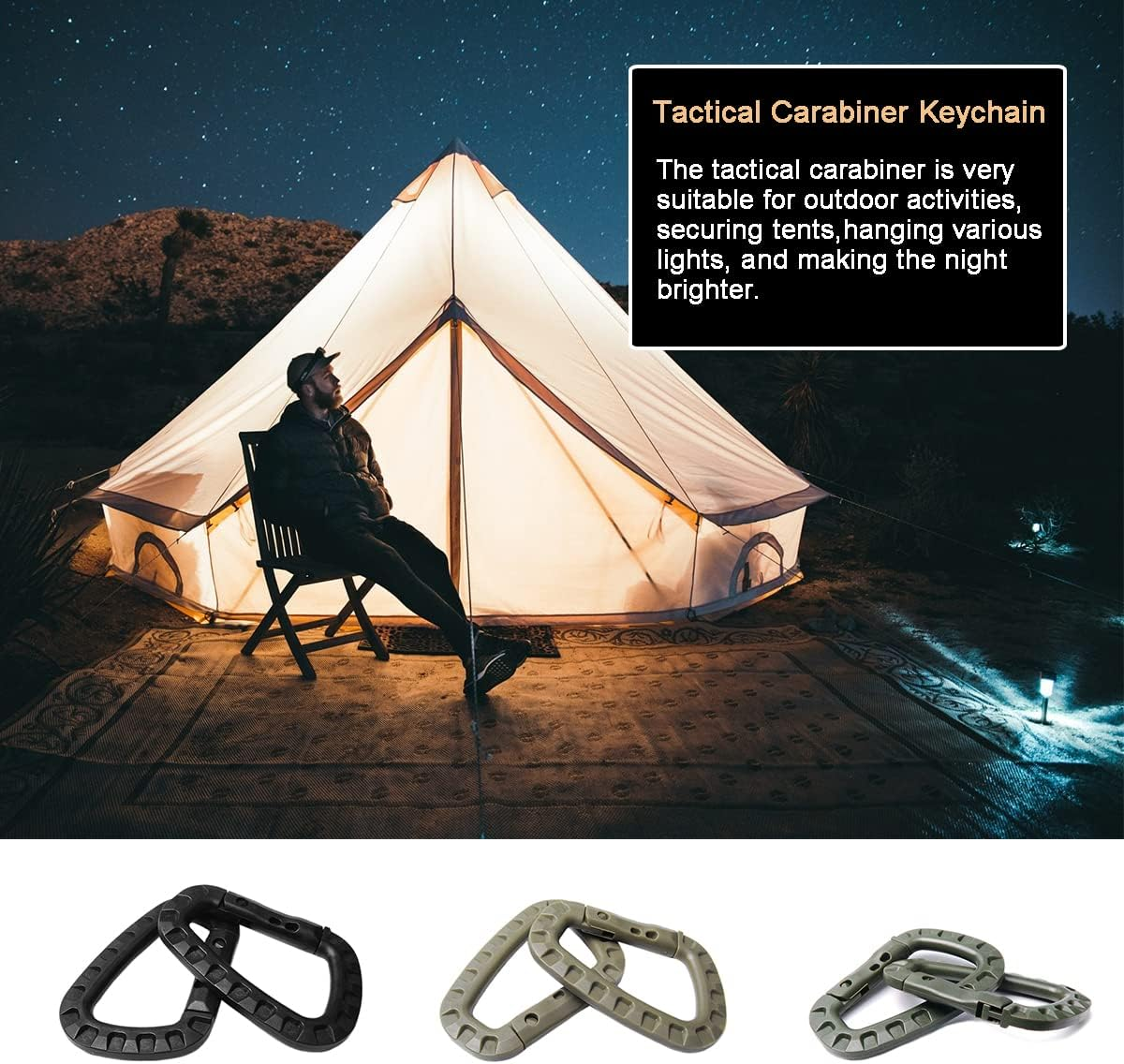 Tactical Gear Clips Plastic Carabiner Keychain Clip D-Rings Spring Snap Hook for Backpack, Molle System, Bag, Key Chain image number 2