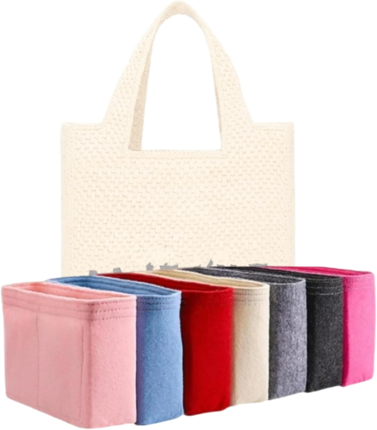 Xoppia Bag Organizer Compatible with LOEWE Mini Font Tote in Raffia. Felt Insert Liner for Women Handbag. (Beige, Style B: Side Zipper)