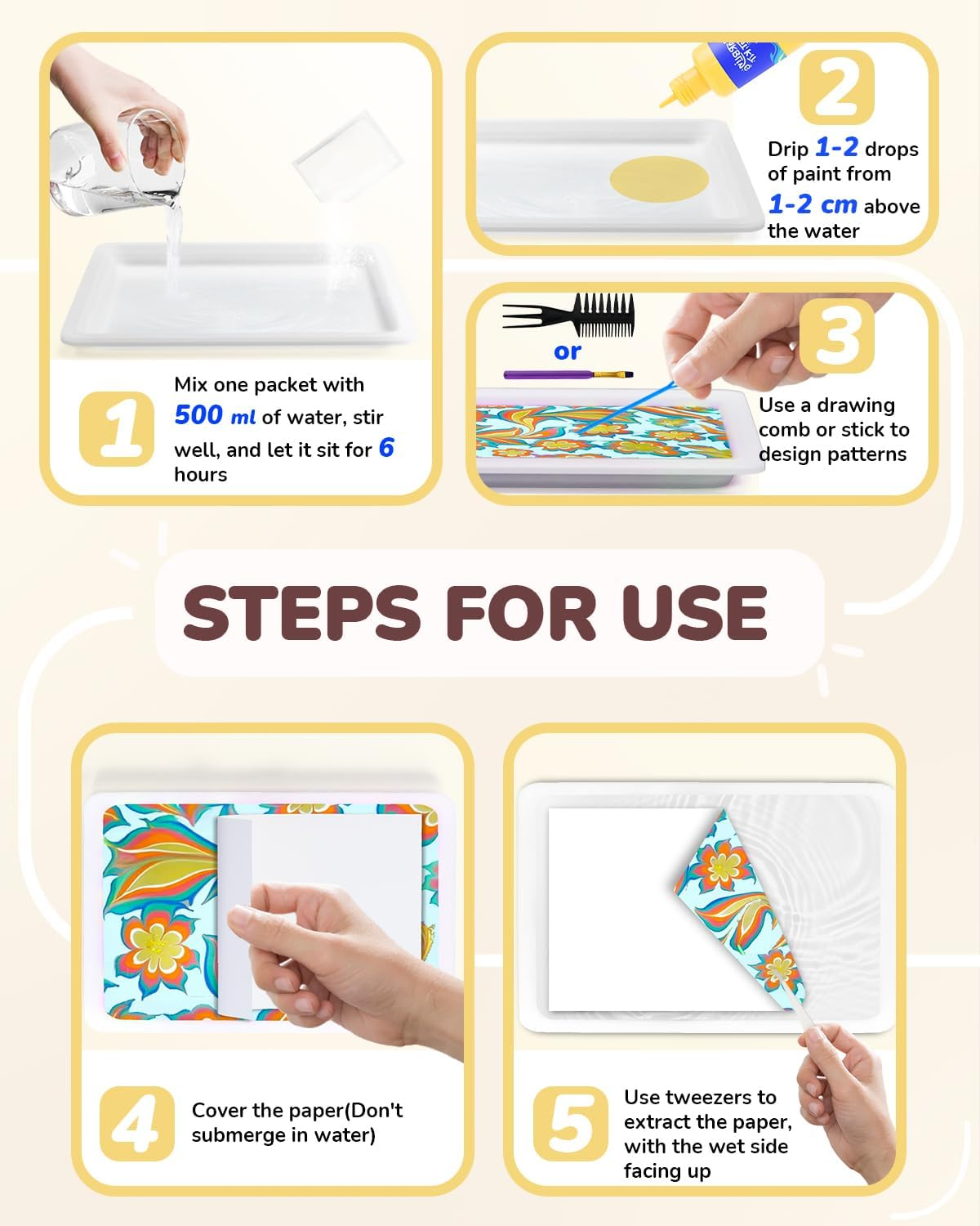 60Pcs Water Marbling Paint Kit, Arts and Crafts for Girls & Boys, Art Supplies for Kids Ages 3-5 4-8 8-12, Marbling Paint for DIY Crafts, Christmas and Birthday Gifts image number 3