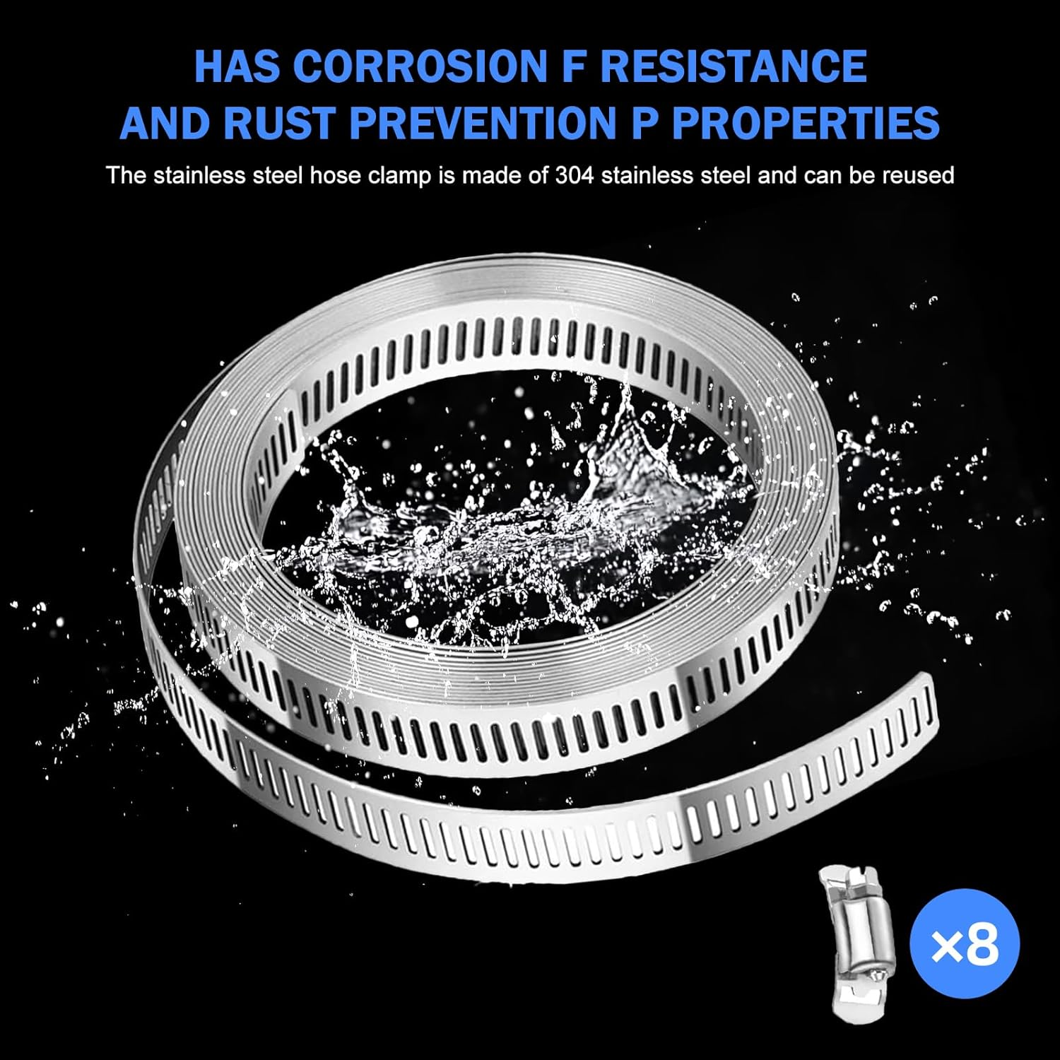 Hose Clamp Set, 4M Heavy Duty Metal Strapping with Holes & 8 Fasteners, Large Adjustable Worm Gear Hose Clamps Stainless Steel Pipe Clamps, Band Clamp for Automotive, Mechanical Applications (1+8) image number 5