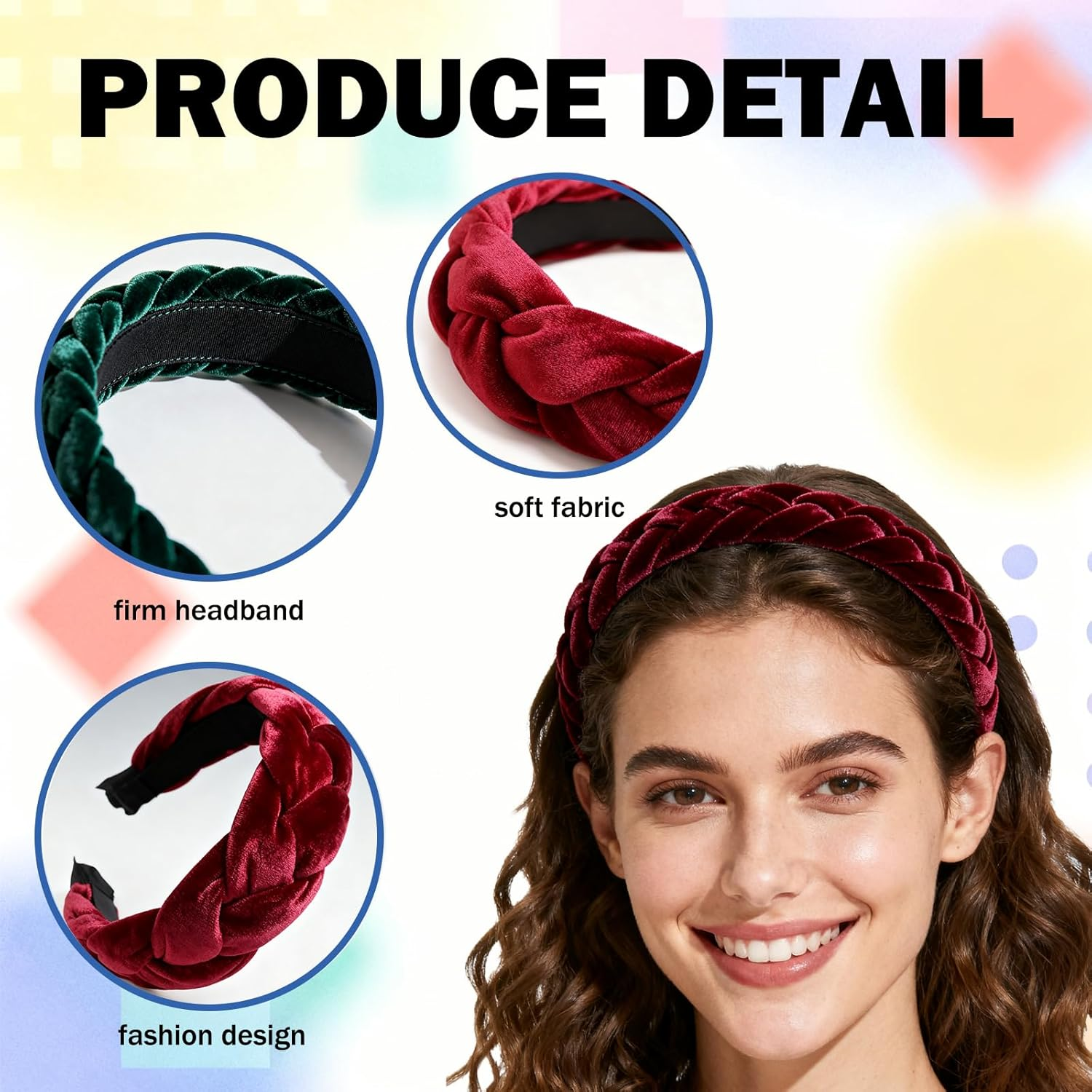 FISH DRAGATE 2 Pieces Women'S Headband, Braided Headbands, Dirndl, Velvet Hair Band, Braided, Vintage Headband, Fashion Accessories, Party, Wedding Bridal Hair Jewellery image number 3