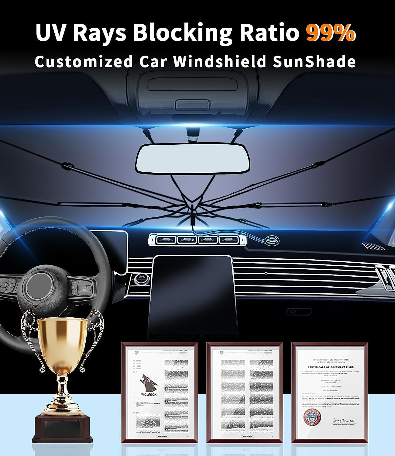 Custom-Fit for BMW Windshield Sun Shade Umbrella, 2024 Upgraded Pull Ring Handle Foldable Front Window Cover Sun Visor, UV Rays Blocker, Designed for BMW Accessories (For BMW 3 Series)