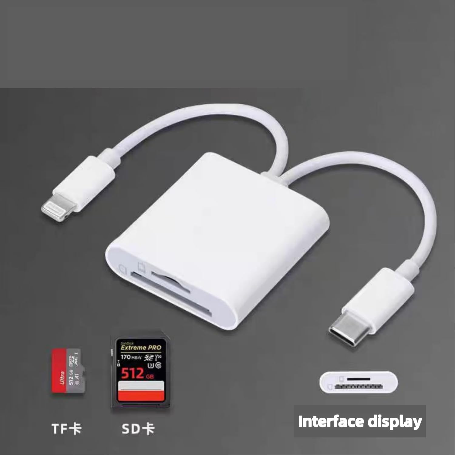 Dual-Slot USB C SD Card Reader&ndash;Type-C & Lightning Adapter for Iphone, Ipad, Galaxy, Laptop&ndash;Portable TF/SD Memory Card Reader image number 3