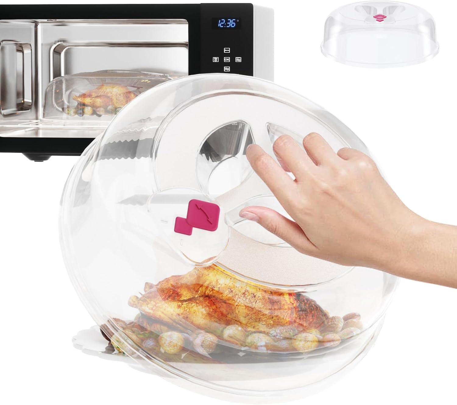 2 Pack Clear Microwave Splatter Cover 30 Cm Large Plate Cover 3 in 1 Food Grade Lids with Silicone Air Vent, BPA Free Food Covers, Kitchen Gadgets and Accessories, Serving Dish Covers