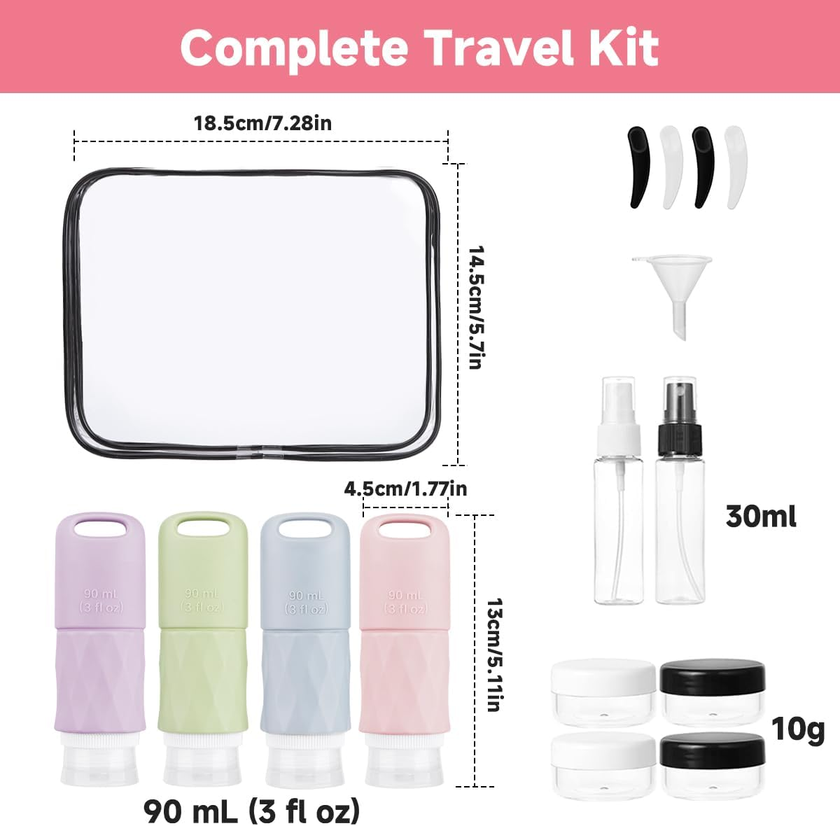 Teskyer Travel Bottles for Toiletries,17 Pack TSA Approved Silicone Travel Size Bottles Set, Leak Proof Travel Essentials Accessories for Cosmetic, Colorful image number 4
