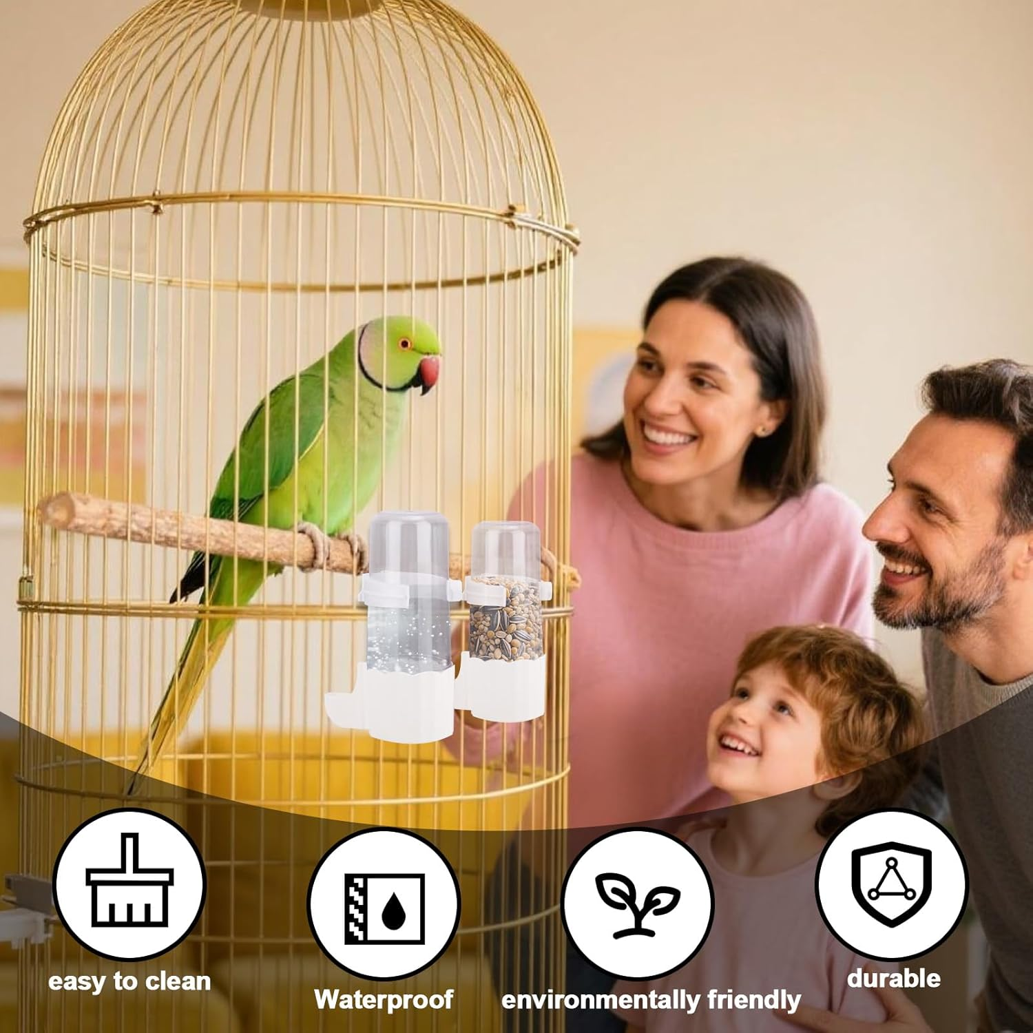 BOXOB Pet Bird Water Dispenser, Automatic Bird Cage Hanging Drinking Device Parakeet Water Dispenser Parrot Feeder for Parrot Parakeet Cage Accessories (White) image number 2