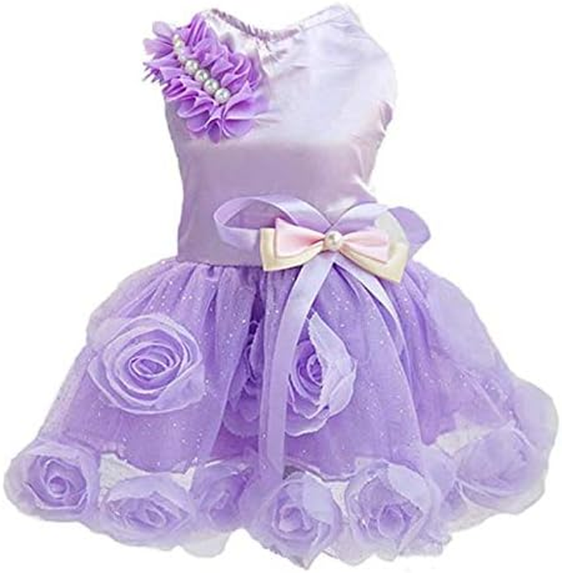 WORDERFUL Dog Wedding Dress Summer Dog Lace Wedding Dress Pet Cute Bubble Skirt Formal Dress for Puppy Small Dogs (XL, Purple)