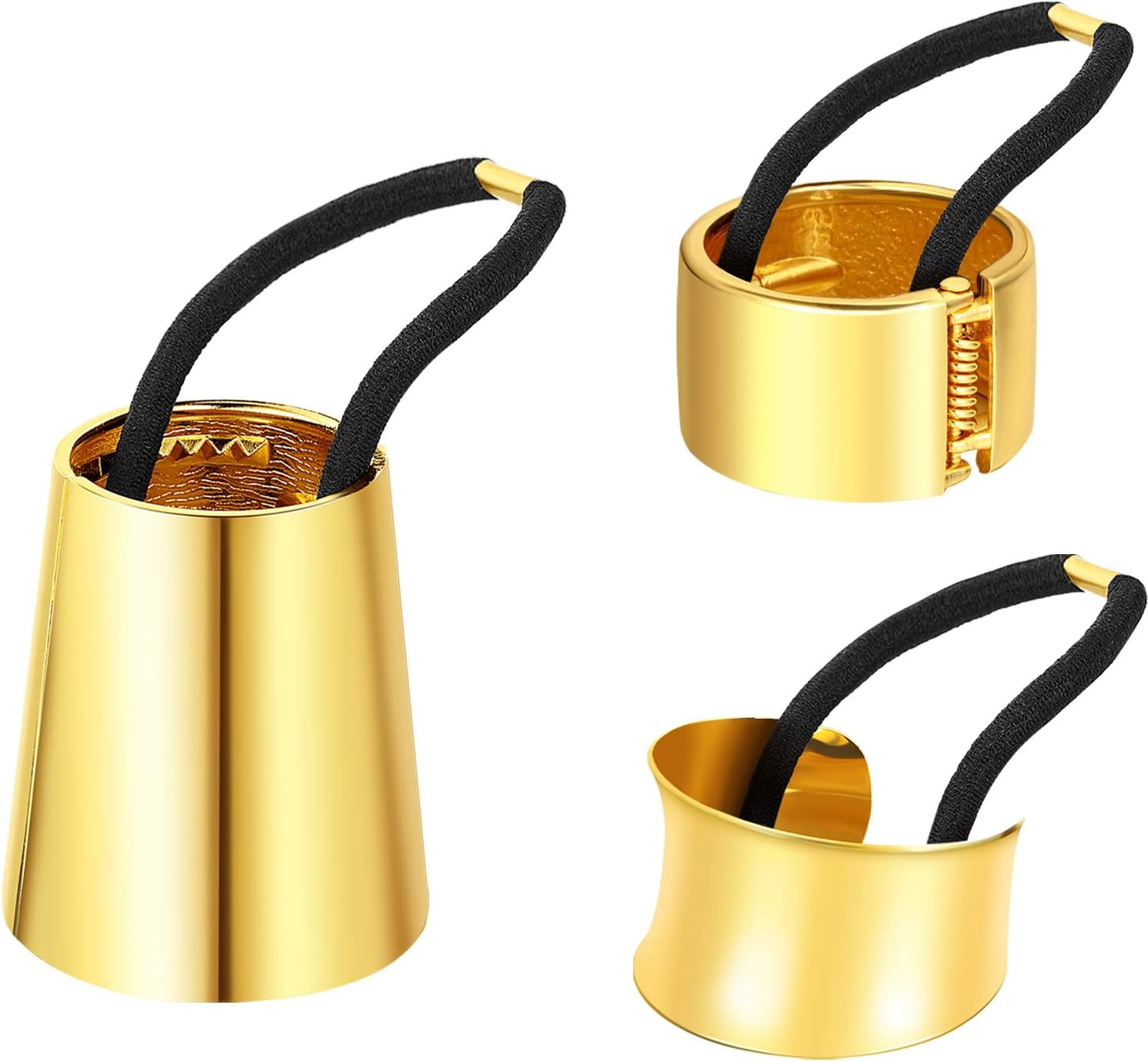 3 Pieces Metal Circle Hair Cuff Elastic Hair Band Hair Ties Ponytail Holder Hair Rope Accessory for Women Girls, 3 Styles (Silver)