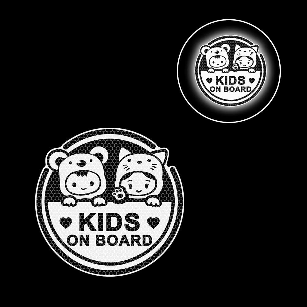 Iprokiu High Intensity Reflective Kids on Board Car Sticker Waterproof Safety Warning Sticker Baby on Board Car Body Bumper Window Decal Kids in Car Sticker Auto Decor 8.03 X 8.03 in (White)