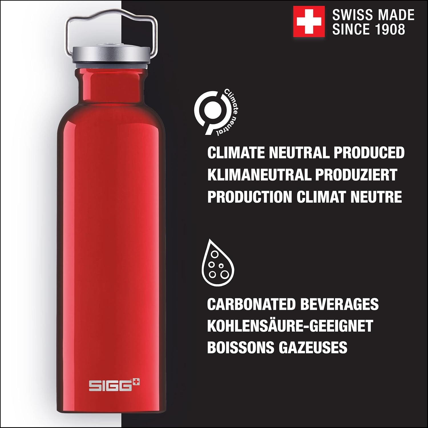 SIGG Original Red Water Bottle (0.75 L), Pollutant-Free and Leak-Proof Metal Bottle, Lightweight and Sturdy Aluminium Bottle with Screw Cap - Aluminum image number 3