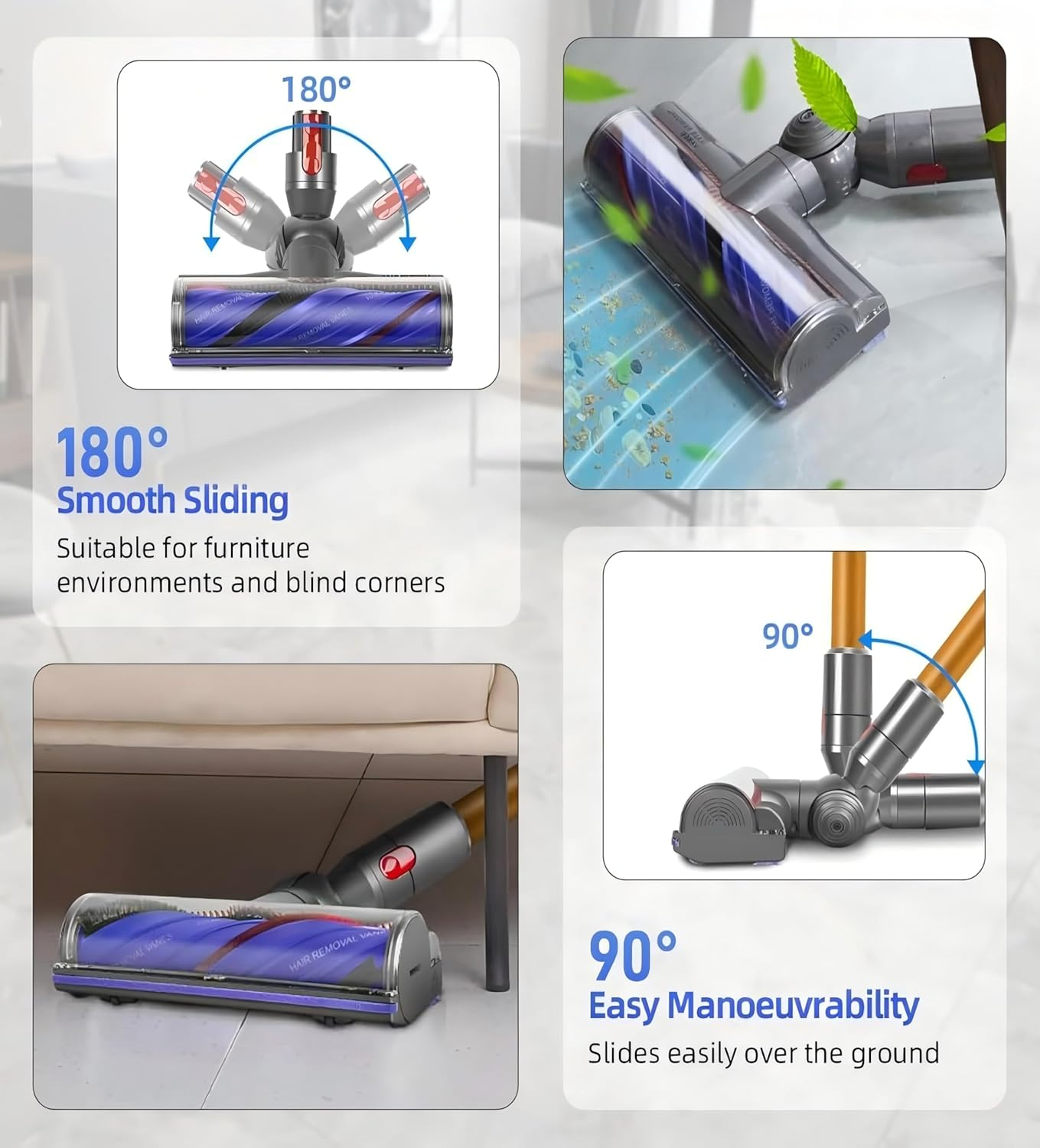 Upgrade Anti-Tangle Replacement Vacuum Head for Dyson V7 V8 V10 V11 V15 Vacuum Direct Drive Head for Hardwood Floor Carpets Attachment SV10 SV11 SV12 SV14 Bristle Roller Brush Parts image number 2