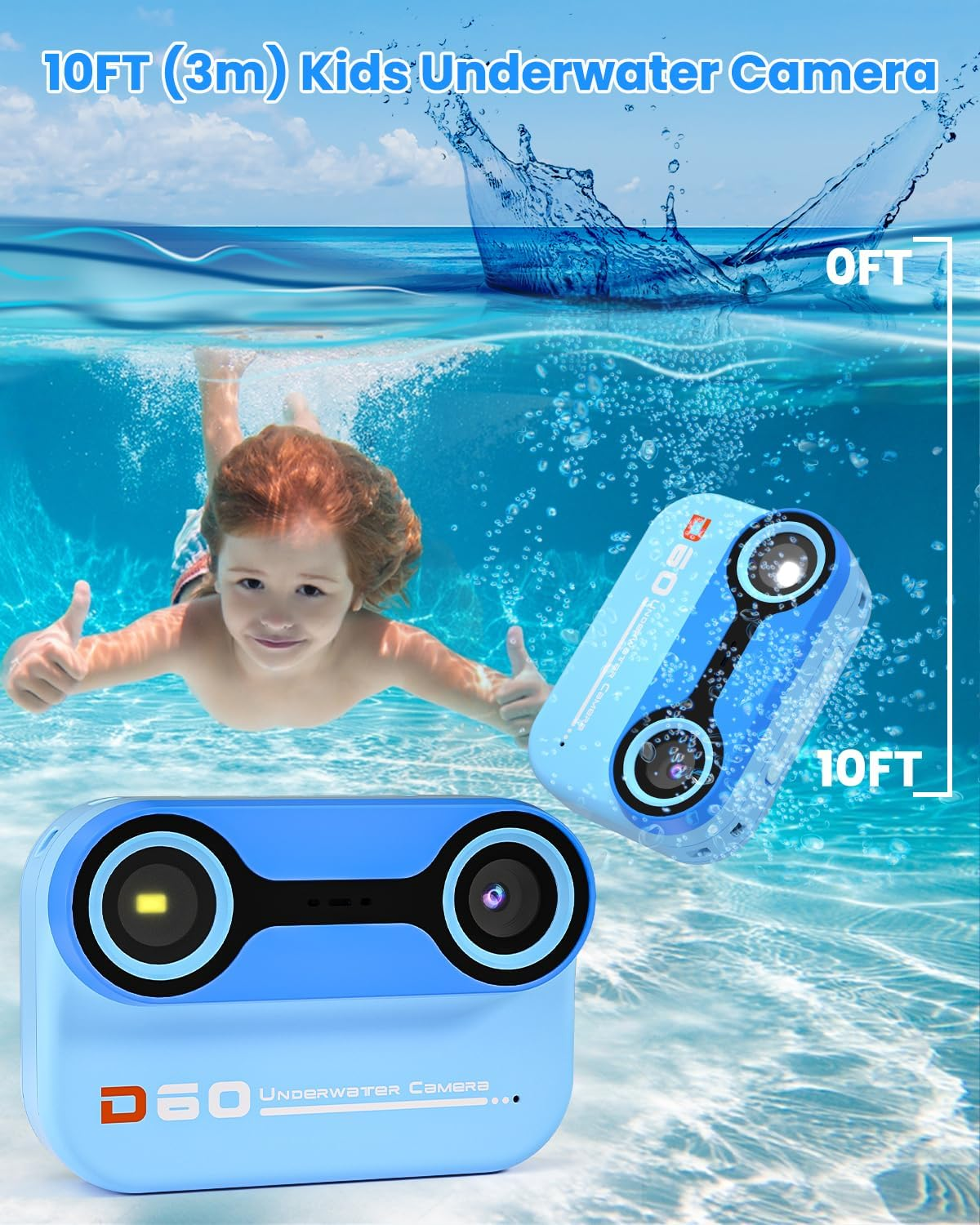 10FT Underwater Camera for Kids, Kids Waterproof Camera, 1080P Video Camera for Snorkeling, Christmas Birthday Gifts Pool Toys for Boys Girls Ages 4-12, Toddler Digital Action Camera with 32GB Card image number 5