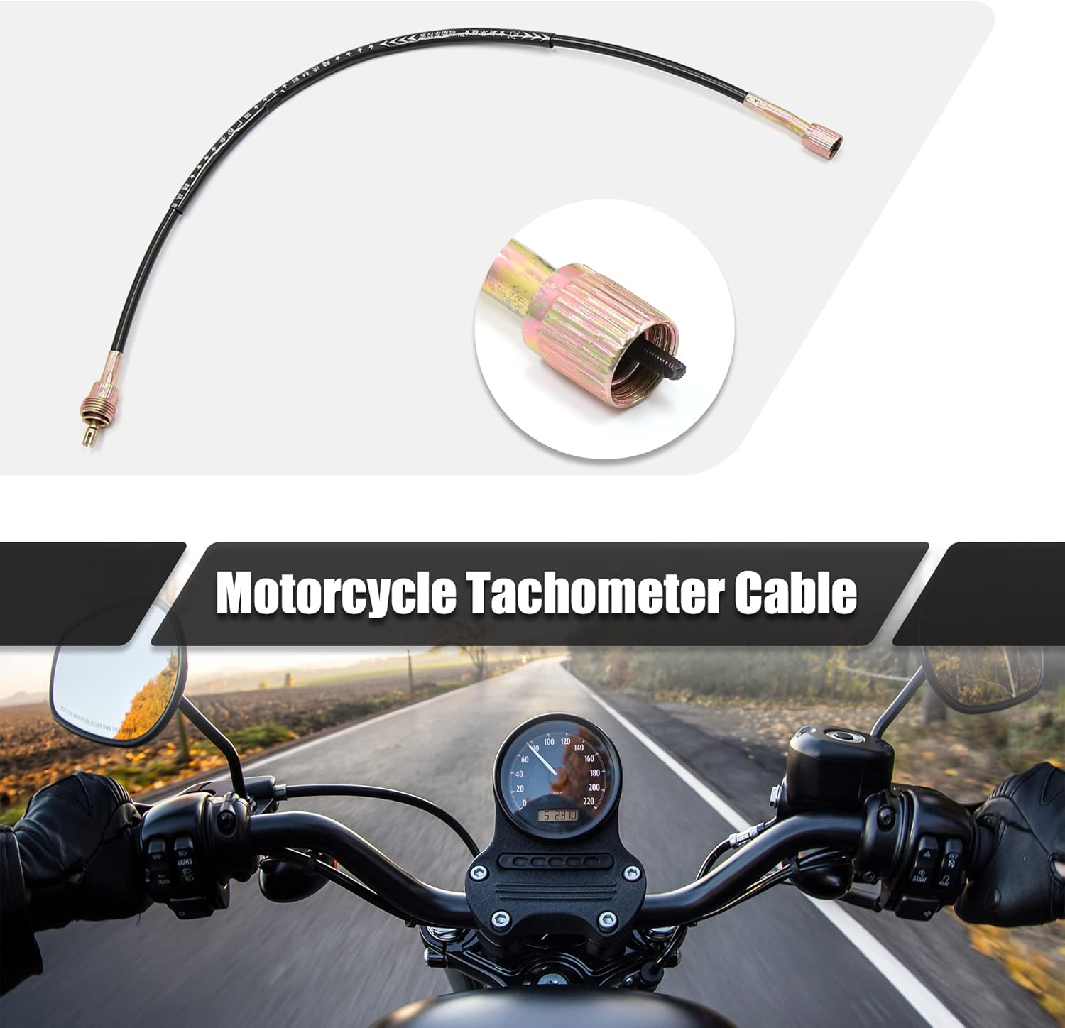 Uxcell 11Mm 0.43" Motorcycle Motorbike Tachometer Cable Line Wire Black Rubber Metal Replacement for Suzuki GN125 image number 1