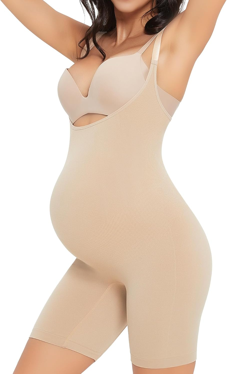 Women'S Maternity Bodysuit Pregnancy Shapewear Bump Support Shorts Seamless Adjustable Straps Romper Jumpsuit