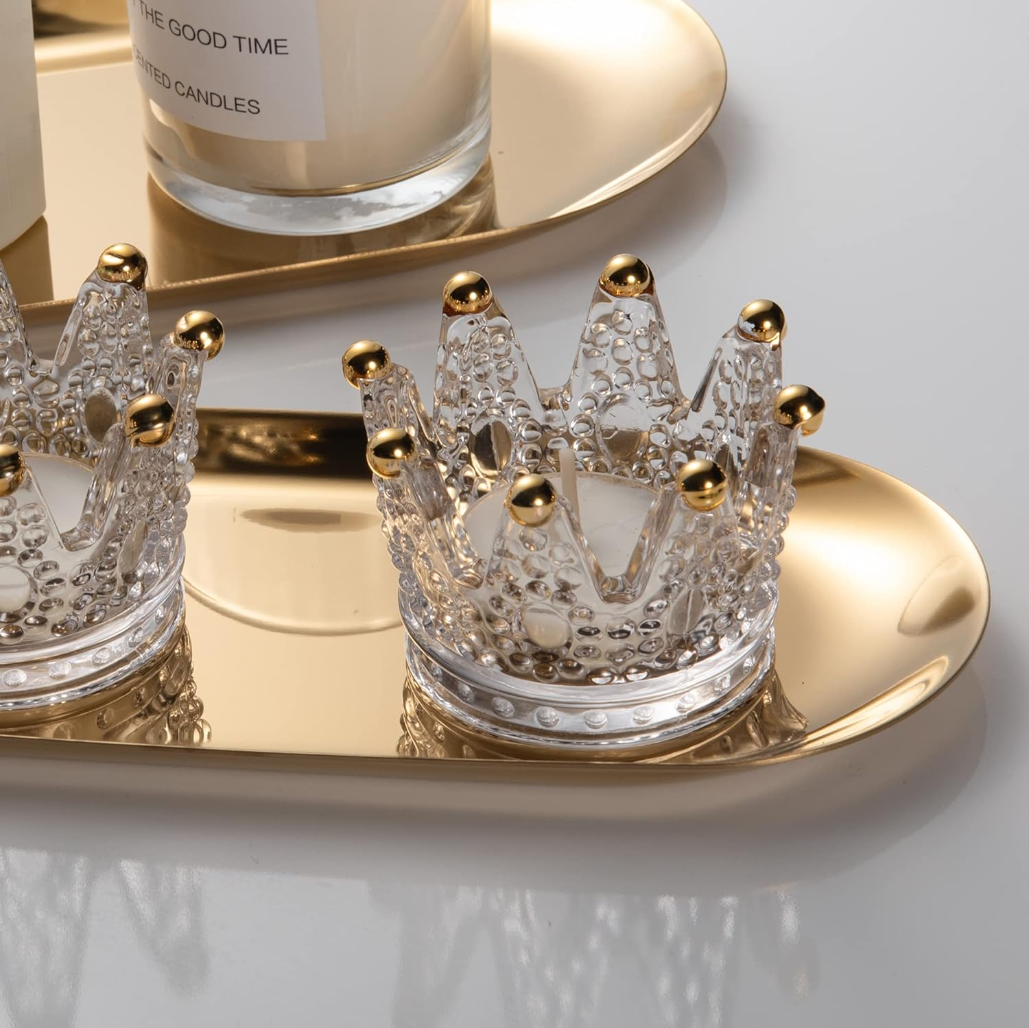 IMEEA Small Gold Stainless Steel Vanity Tray for Cosmetics, Candles, Makeup and Small Items - Elegant Perfume Trays Bathroom Organizer Trays (23 X 9.5Cm) (Gold)