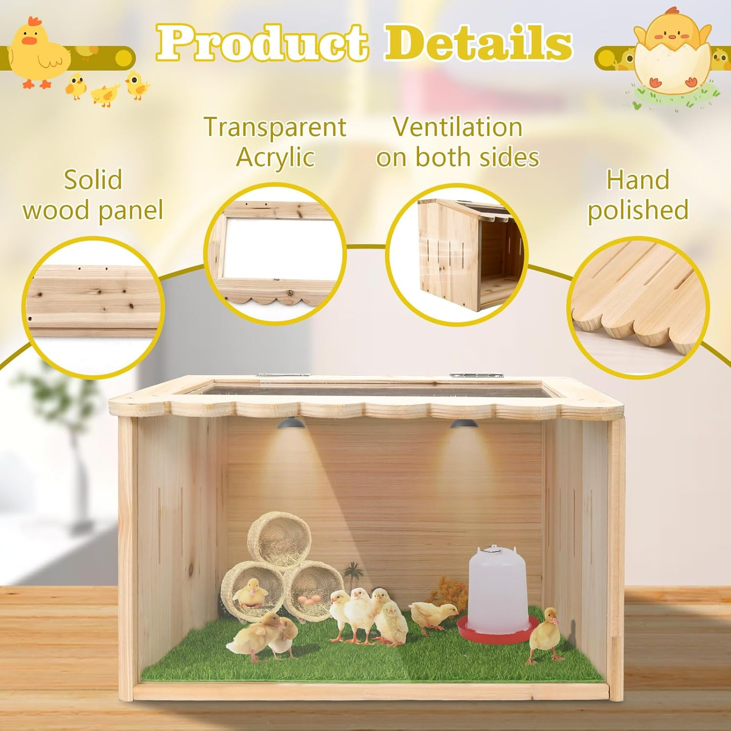 Chicken Brooder Box, Large Wooden Brooder Box for Chicks, Chick Brooder Baby Chicken Supplies, Animal Playpen with Top for Chickens, Ducks, Quails, Hamsters (15.7''*11.8''*11.8'') image number 2