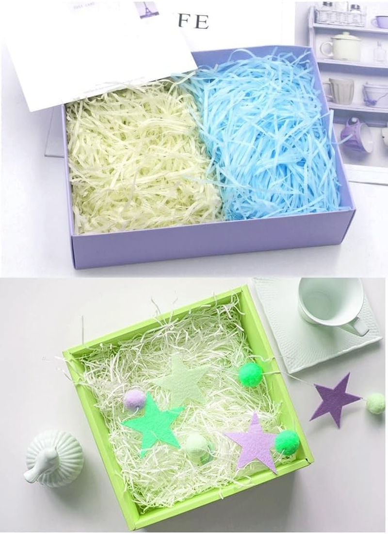 LORJE Raffia Grass Shredded Tissue Paper, Filler for Wrapping Gifts, Easter Basket Filler,Basket Shreds Crinkle Paper Party Gift Packaging Filler (Milky White) - Milky White image number 3