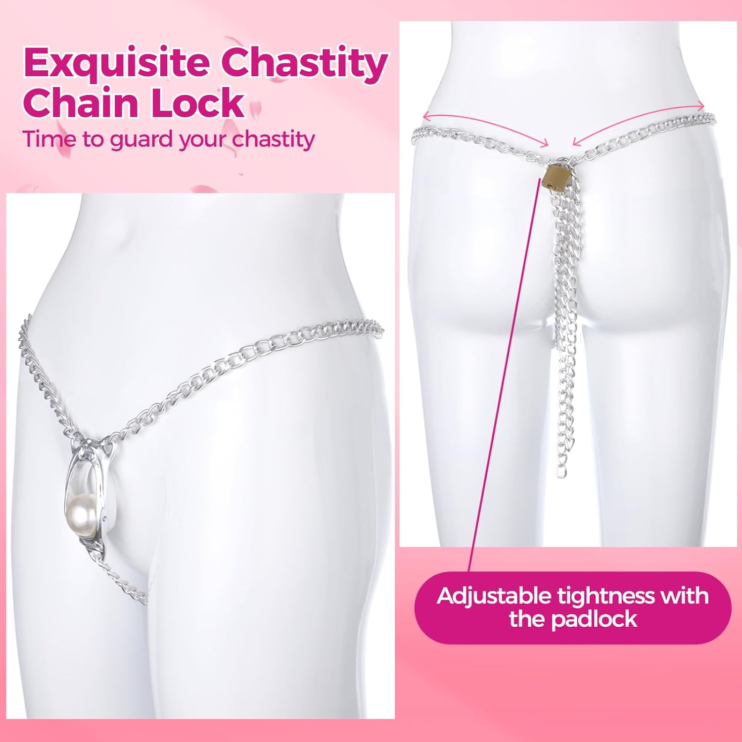 Female Chastity Devices with Metal Lock, Abstinence BDSM Sex Belt, Adjustable Bondage Set Sex Toys for Women, Woman Forced Orgasm Belts, Anti-Derailment Women'S Chastity Strap Device