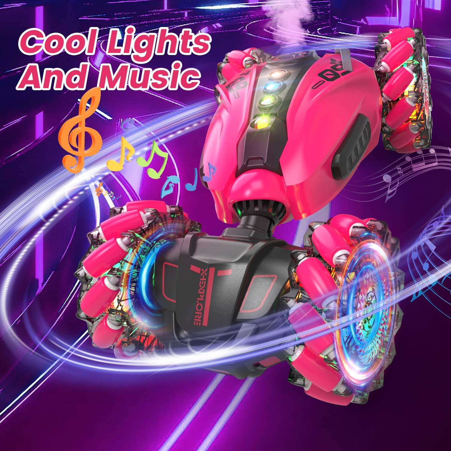 Eaglestone 1:12 RC Stunt Car, 2.4Ghz 4WD Remote Control Car with 360&deg; Flips & Rotations, Sensor Toy Cars with LED Lights, All-Terrain RC Car for Kids and Adults, Boys and Girls(Pink