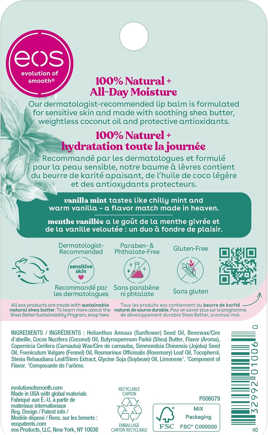 EOS Visibly Soft Lip Balm Sphere, Vanilla Mint, 0.25 Ounce