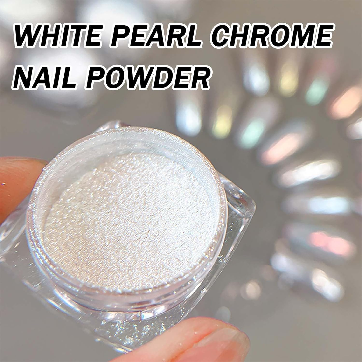 White Pearl Chrome Nail Powder, Ice Glazed Donut Transparent Powder for a Moonlight Effect, Perfect for Glittering and Shinning Nails - DIY Nail Art Accessory image number 4